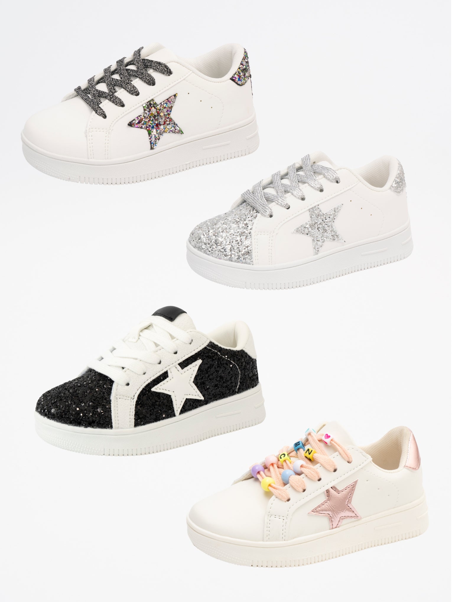 Girls' Sparkle Star Sneaker - Black Glitter - Marie Nicole Clothing