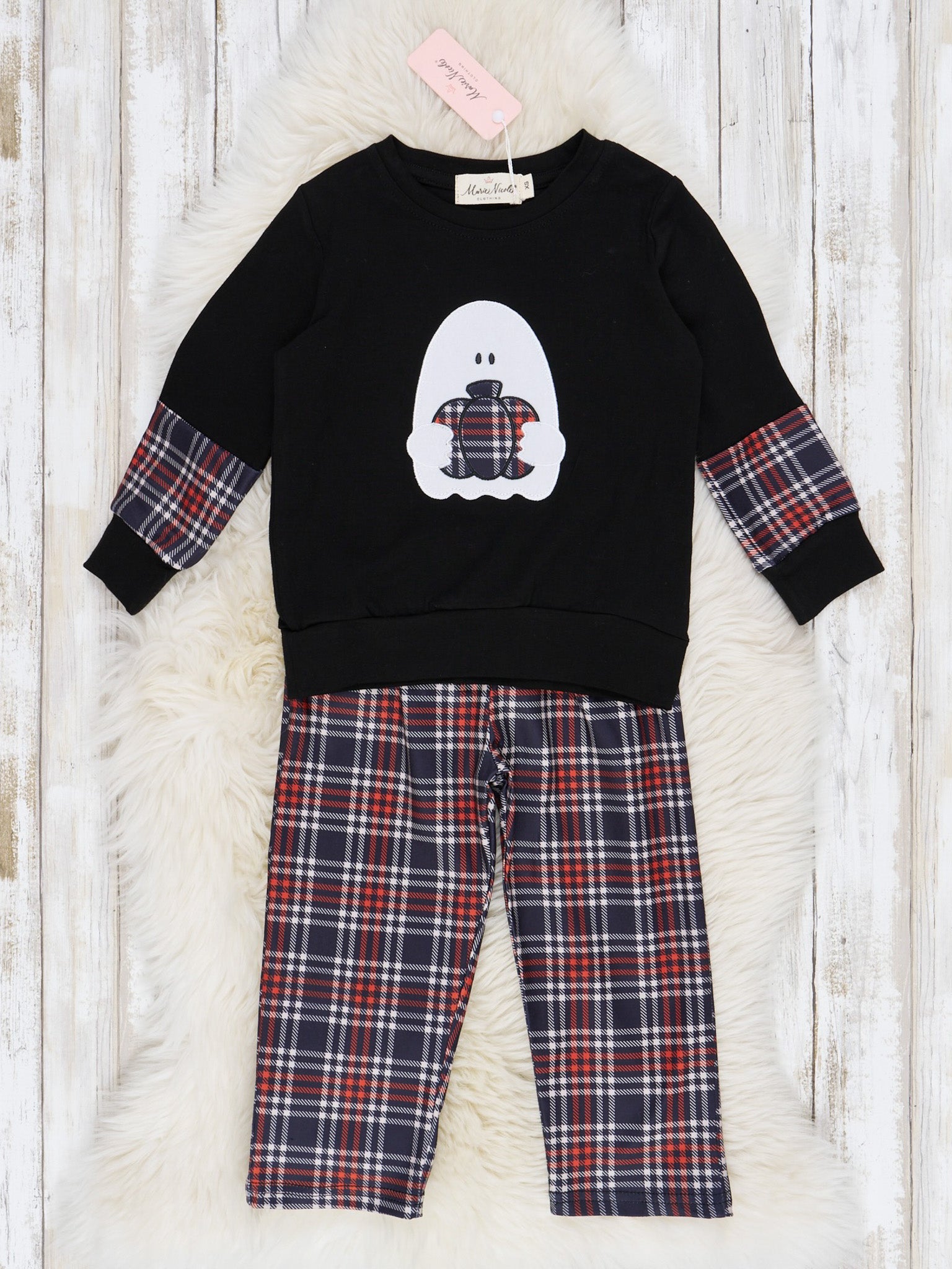 Embroidered Halloween Plaid Outfit - Marie Nicole Clothing