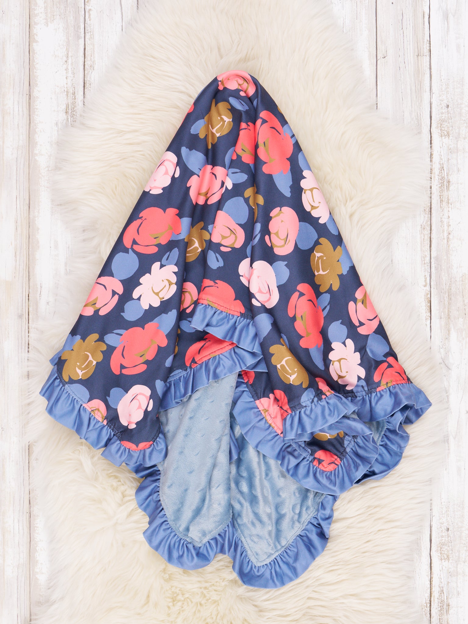 Pink & Blue Garden Ruffle Blanket - Marie Nicole Clothing