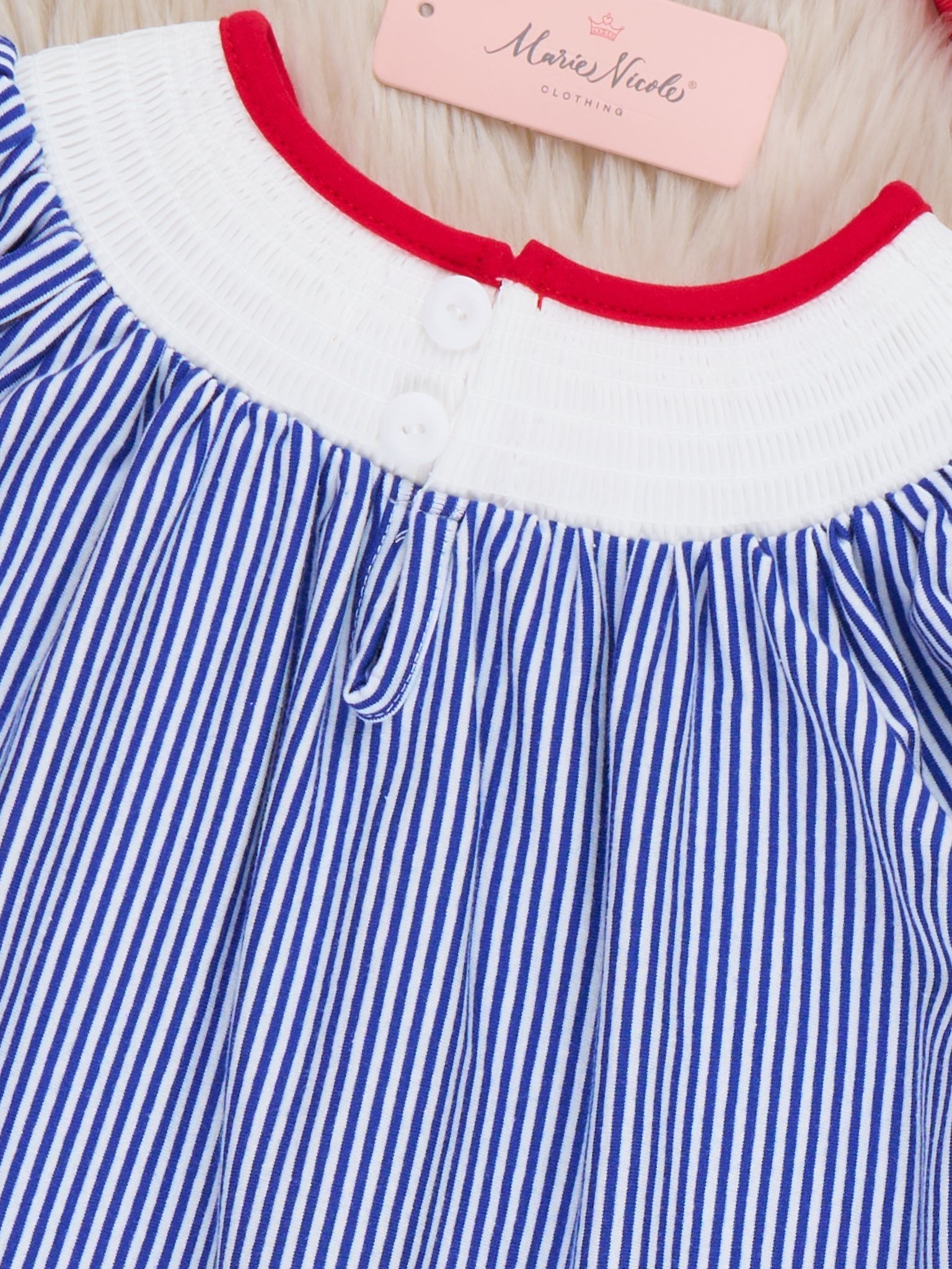 Baseball Charm Smocked Cotton Ruffle Dress - Marie Nicole Clothing