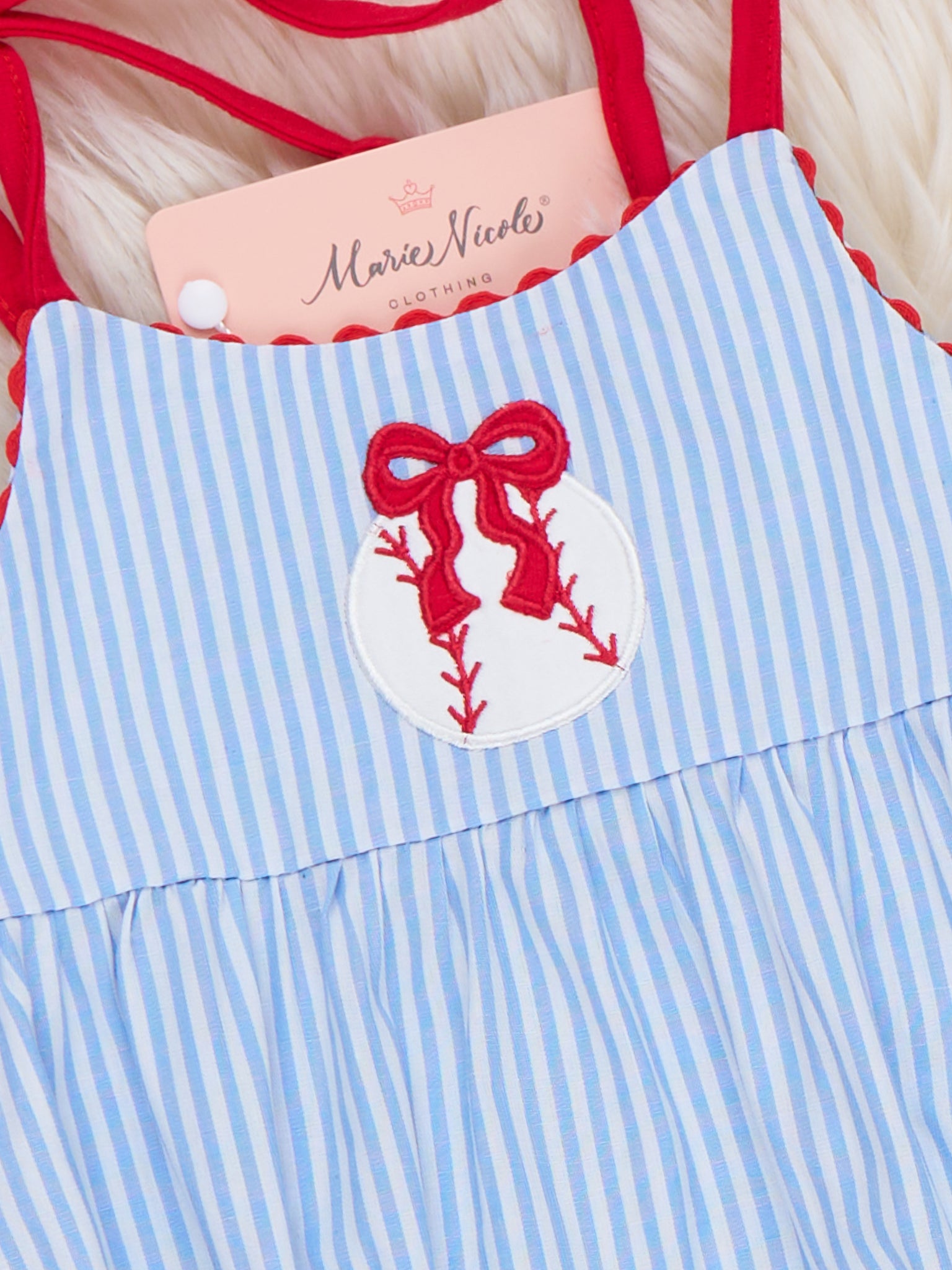 Baseball Dream Bow Embroidered 100% Cotton Bubble Romper - Marie Nicole Clothing