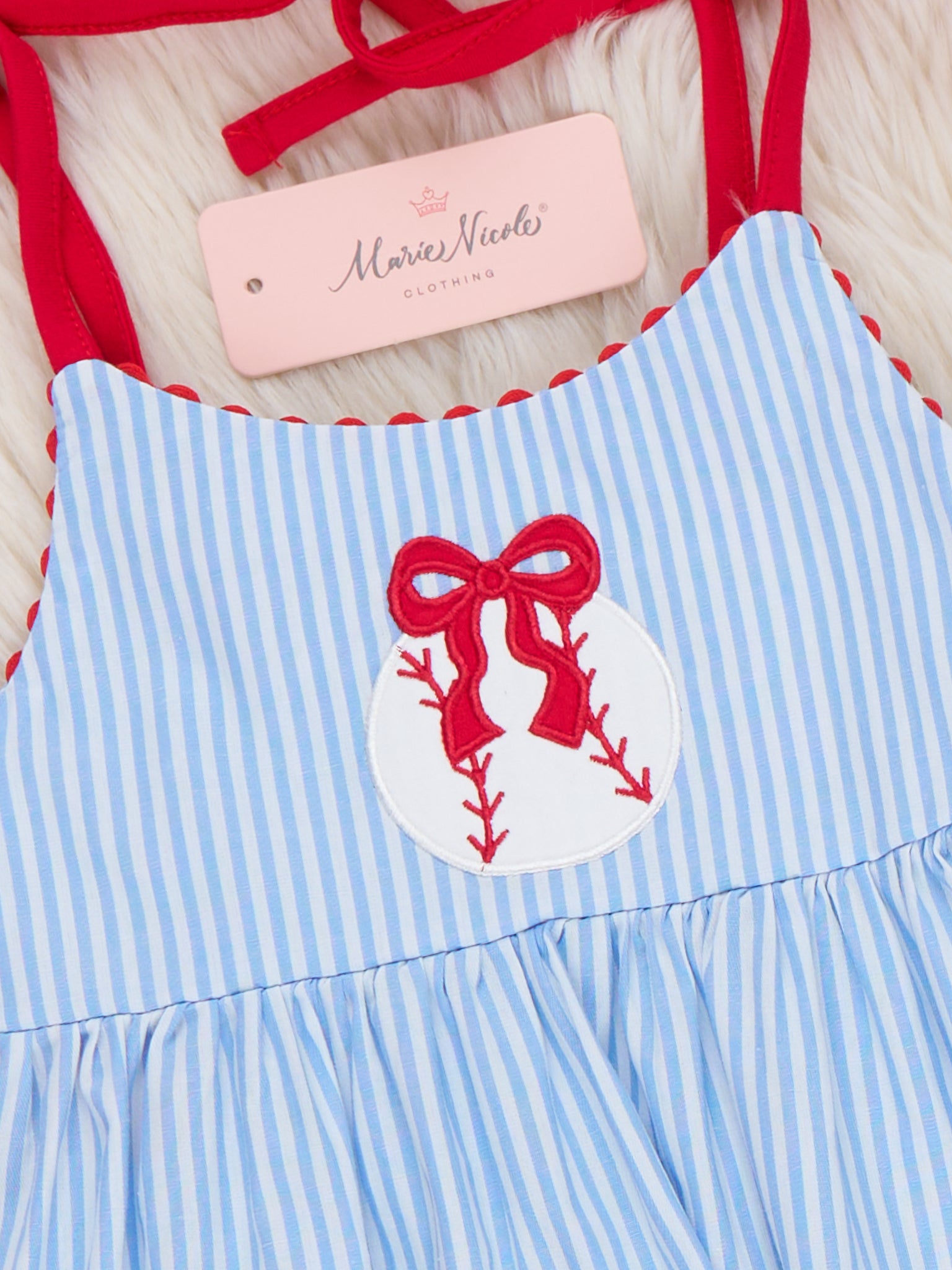 Baseball Dream Bow Embroidered Cotton Ruffle Outfit - Marie Nicole Clothing