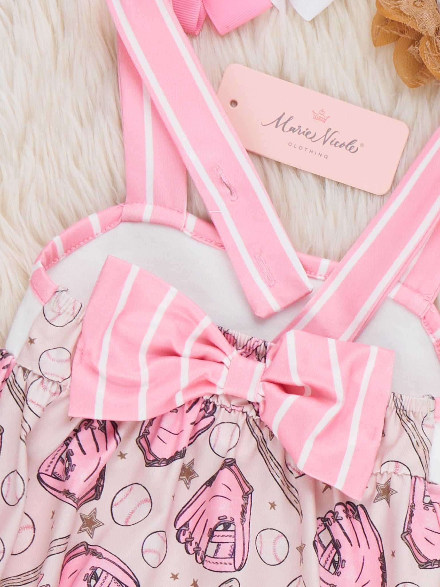 Baseball Swing Time Embroidered Ruffle Bubble Romper - Marie Nicole Clothing
