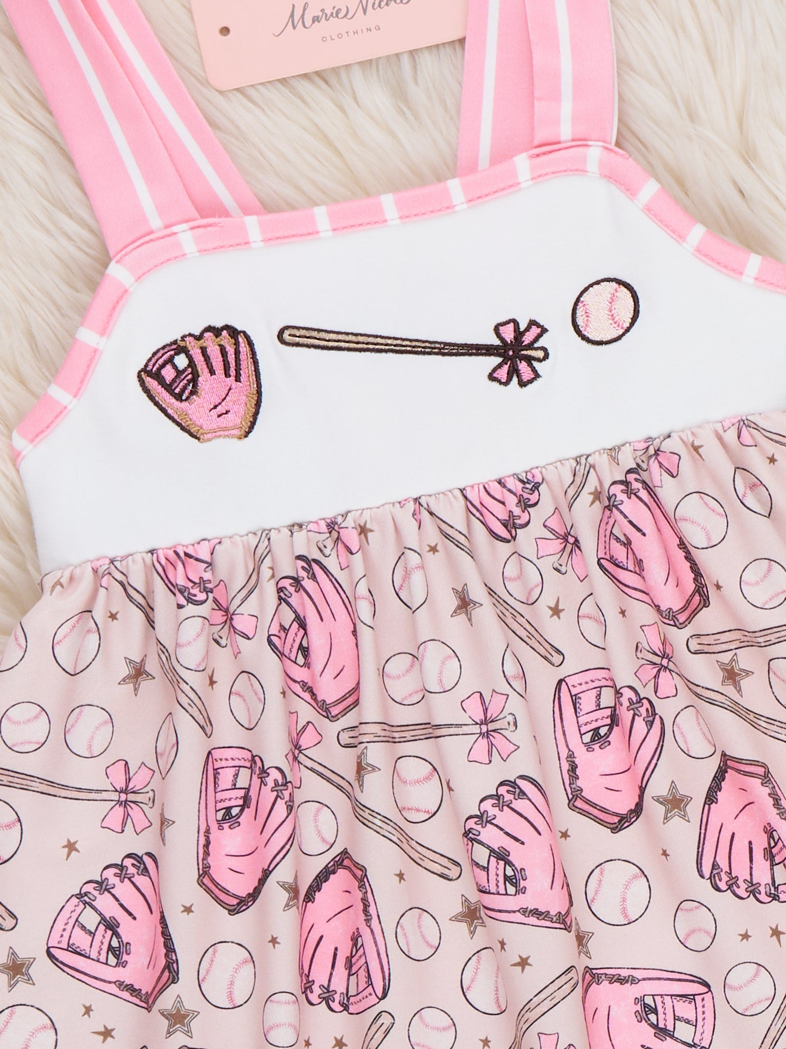 Baseball Swing Time Embroidered Ruffle Dress - Marie Nicole Clothing