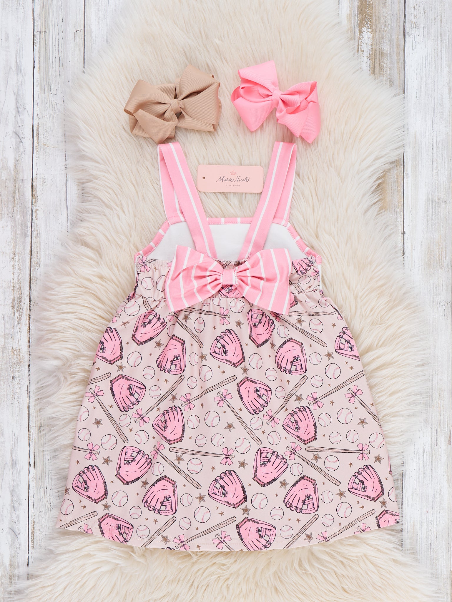 Baseball Swing Time Embroidered Ruffle Dress - Marie Nicole Clothing