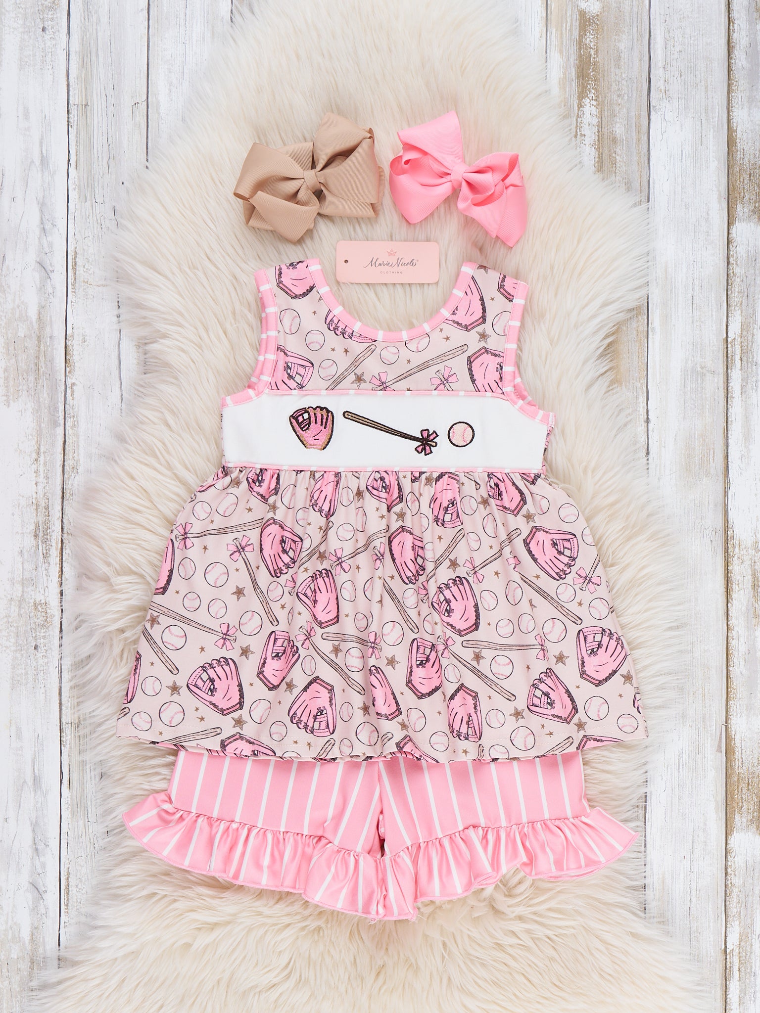 Baseball Swing Time Embroidered Ruffle Outfit - Marie Nicole Clothing