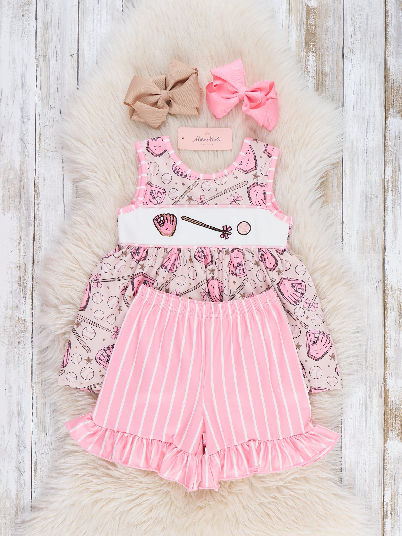Baseball Swing Time Embroidered Ruffle Outfit - Marie Nicole Clothing