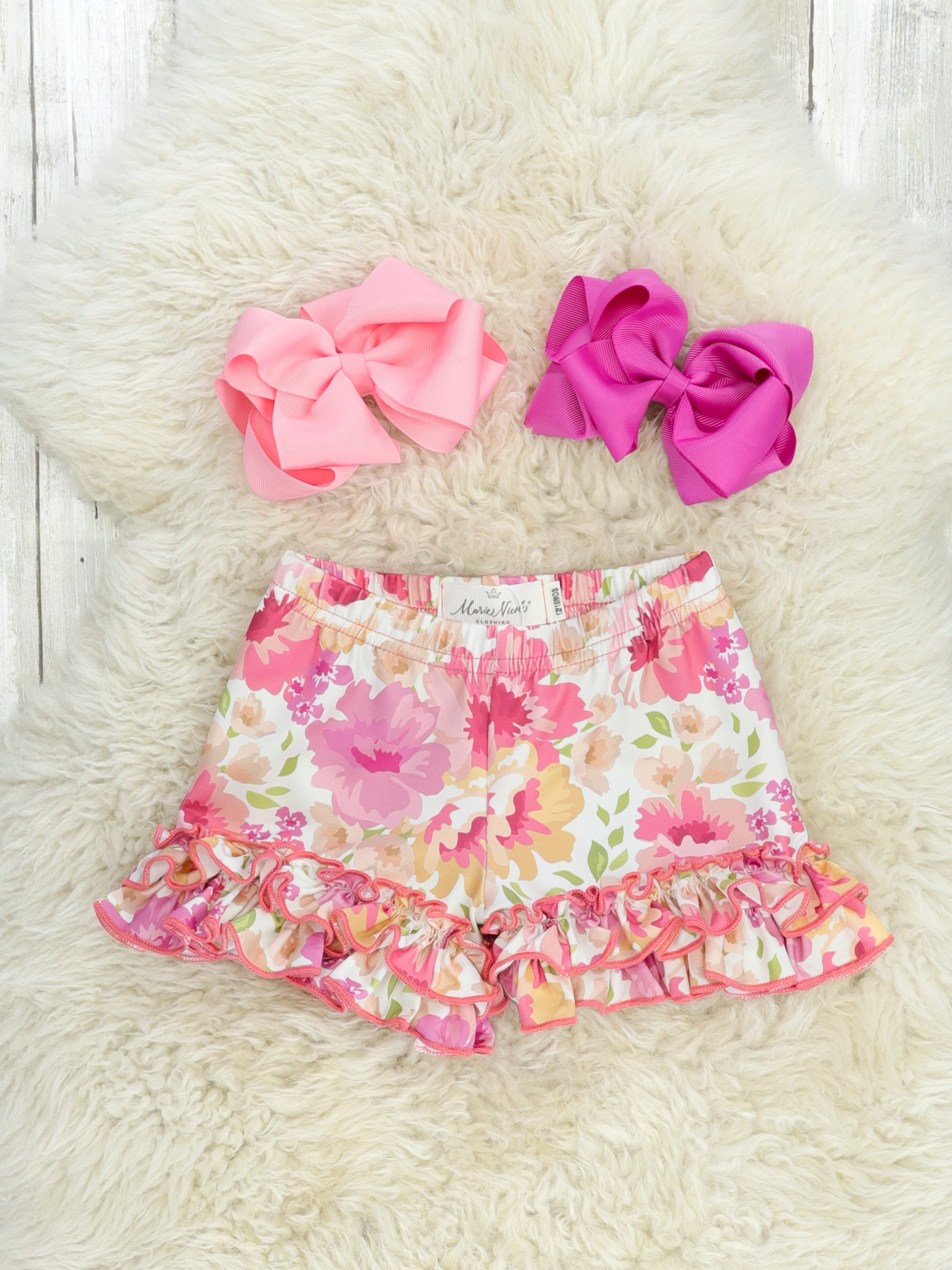 Pink Peony Ruffle Shorts - Marie Nicole Clothing