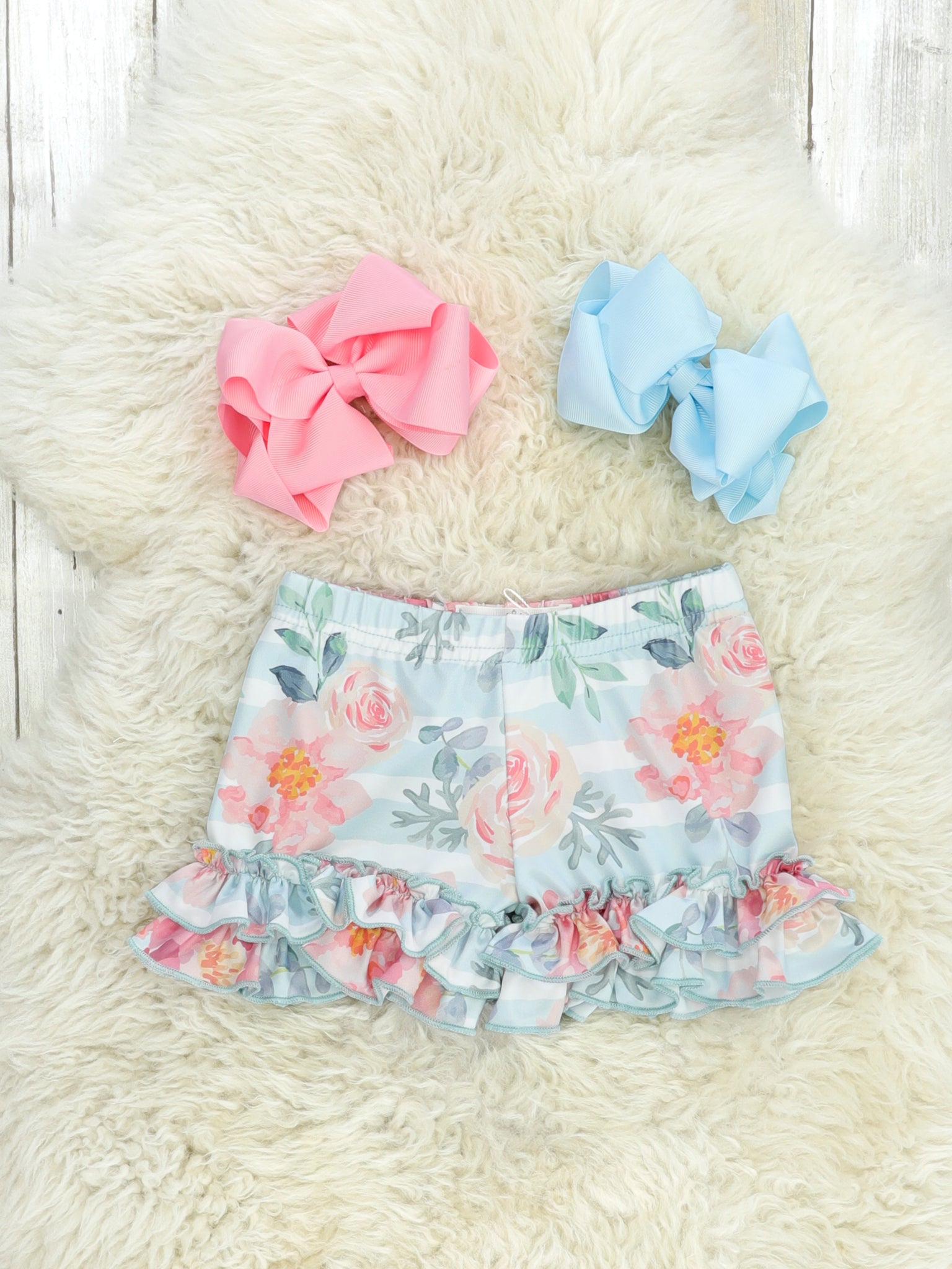 Pink Rose Ruffle Shorts - Marie Nicole Clothing