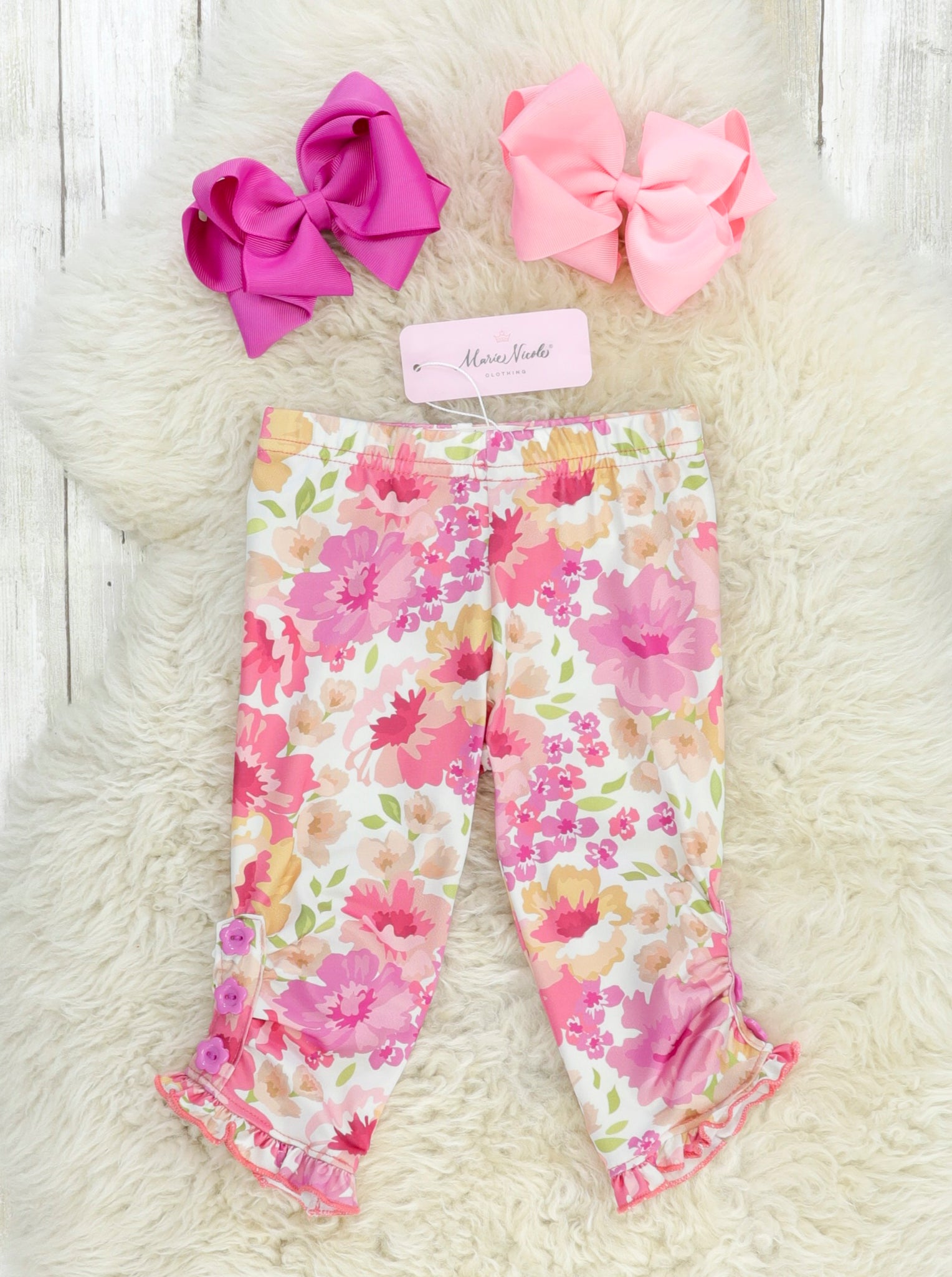 Ruffle Capris - Pink Peony - Marie Nicole Clothing