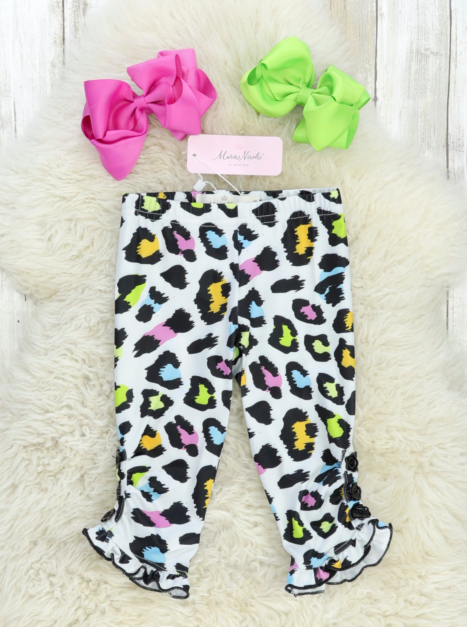 Ruffle Capris - Neon Leopard - Marie Nicole Clothing