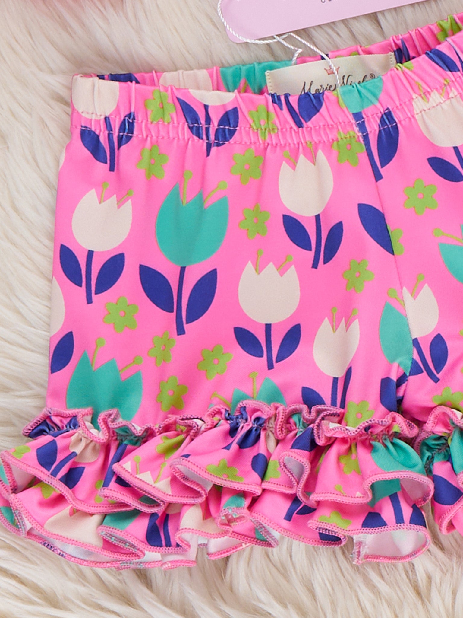 Ruffle Hem Shorts - Tulips - Marie Nicole Clothing
