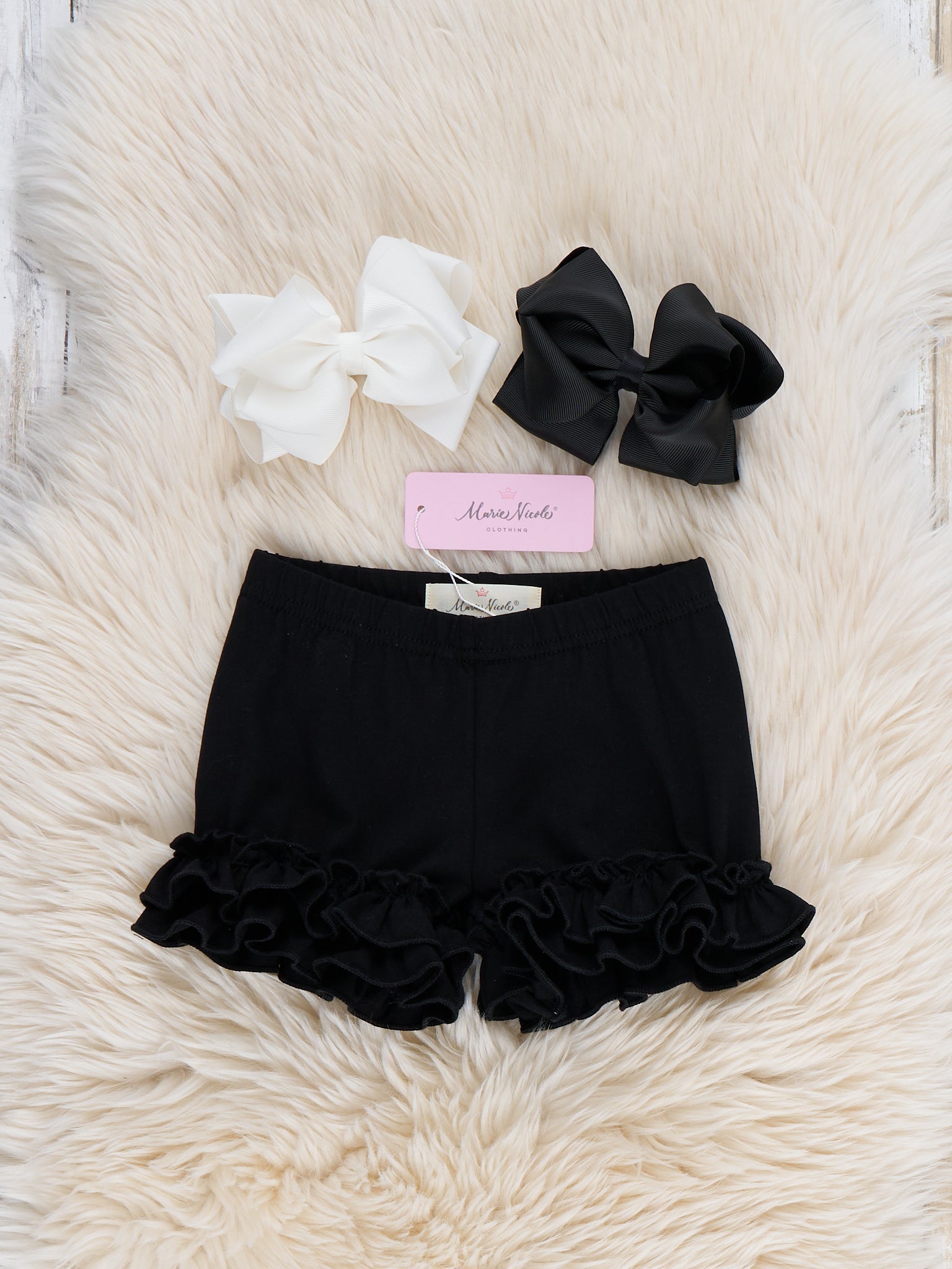Cotton Ruffle Hem Shorts - Black - Marie Nicole Clothing