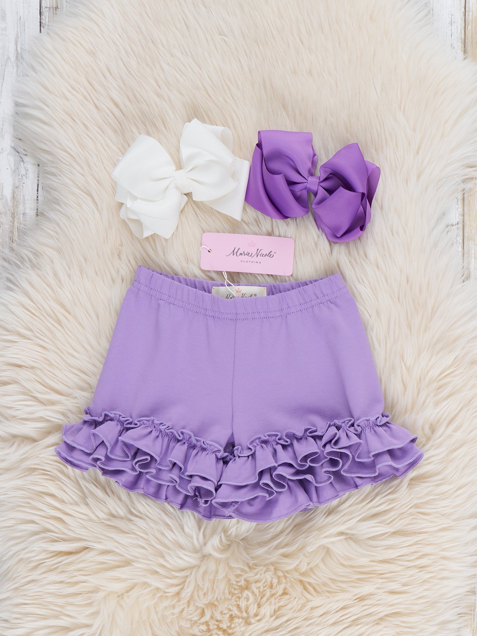 Cotton Ruffle Hem Shorts - Lavender - Marie Nicole Clothing