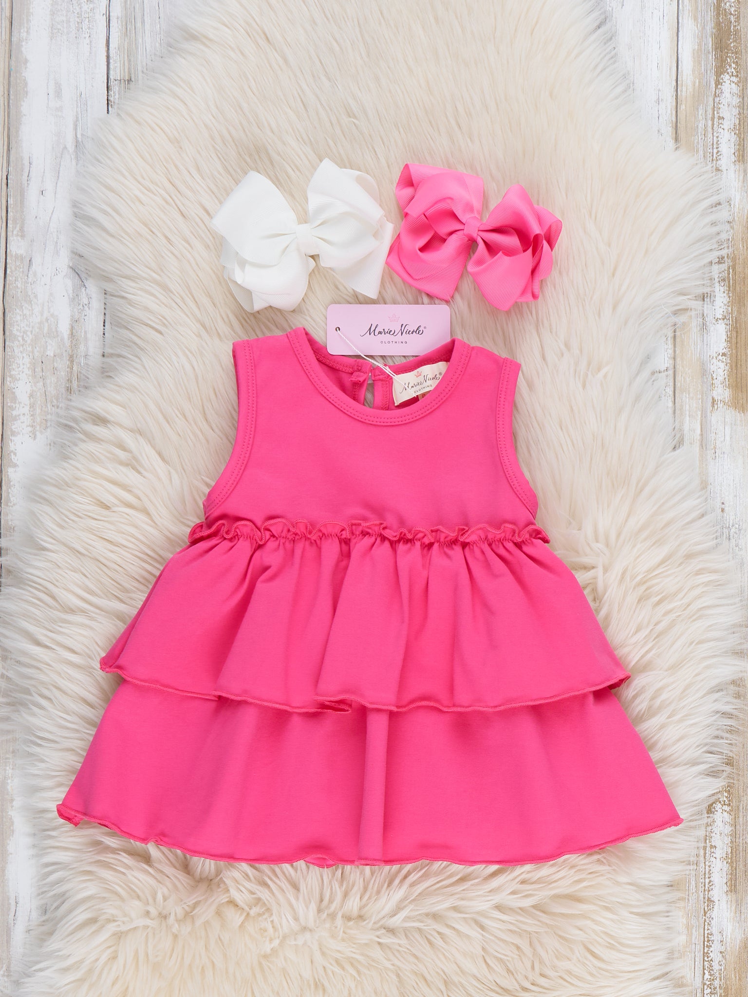 Tiered Cotton Ruffle Tank - Hot Pink - Marie Nicole Clothing