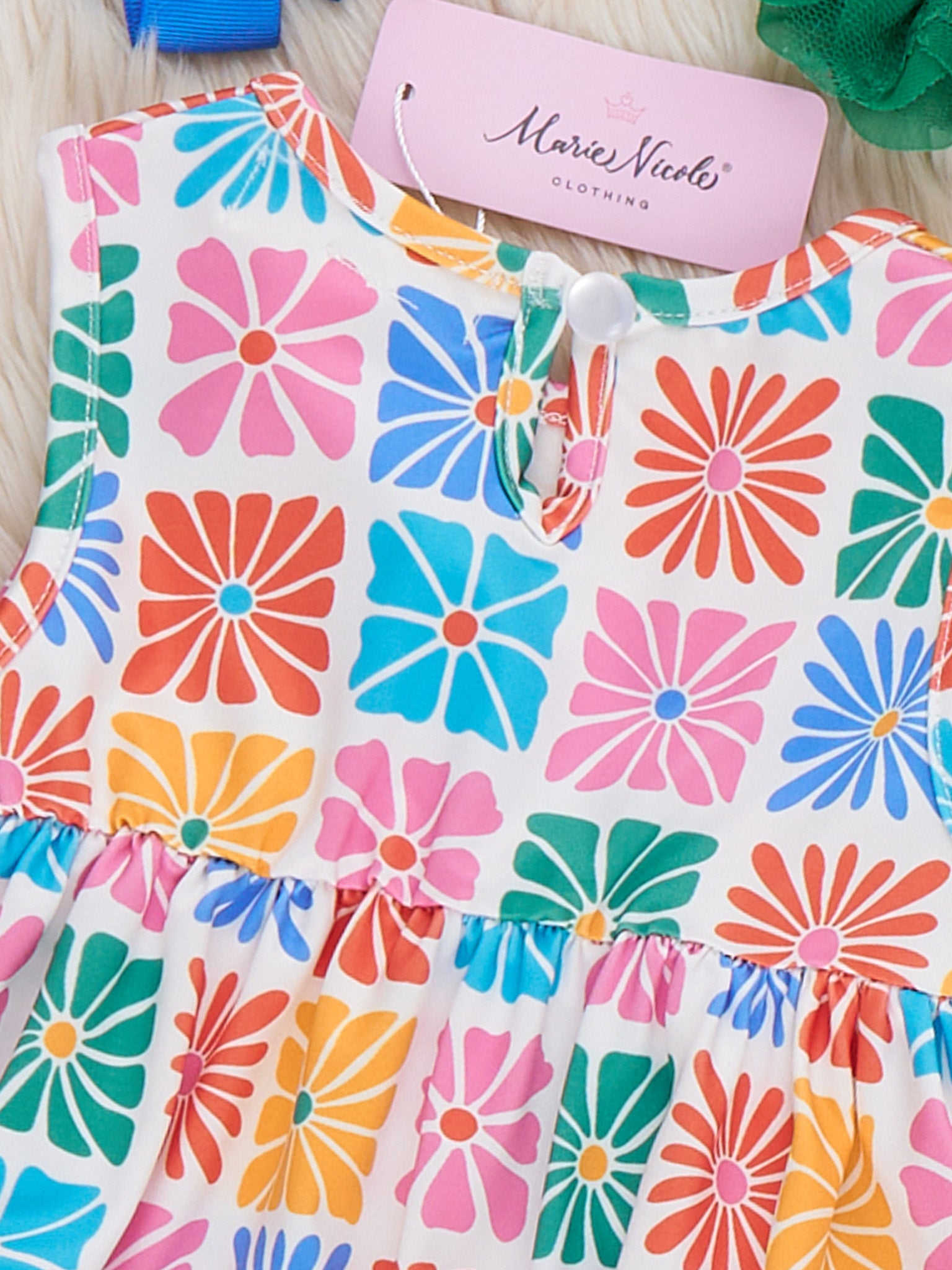 Ruffle Bubble Romper - Flower Tiles - Marie Nicole Clothing