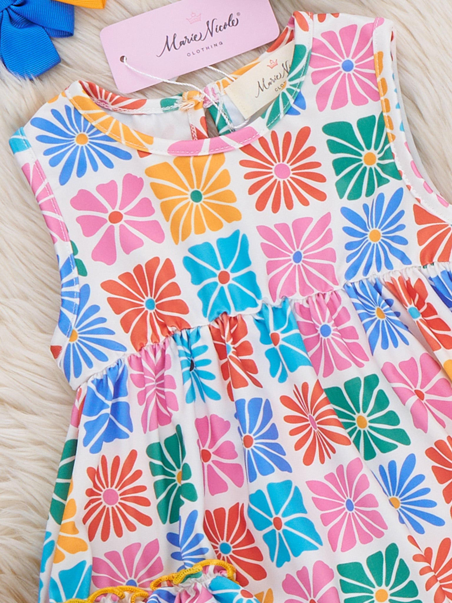 Ruffle Bubble Romper - Flower Tiles - Marie Nicole Clothing