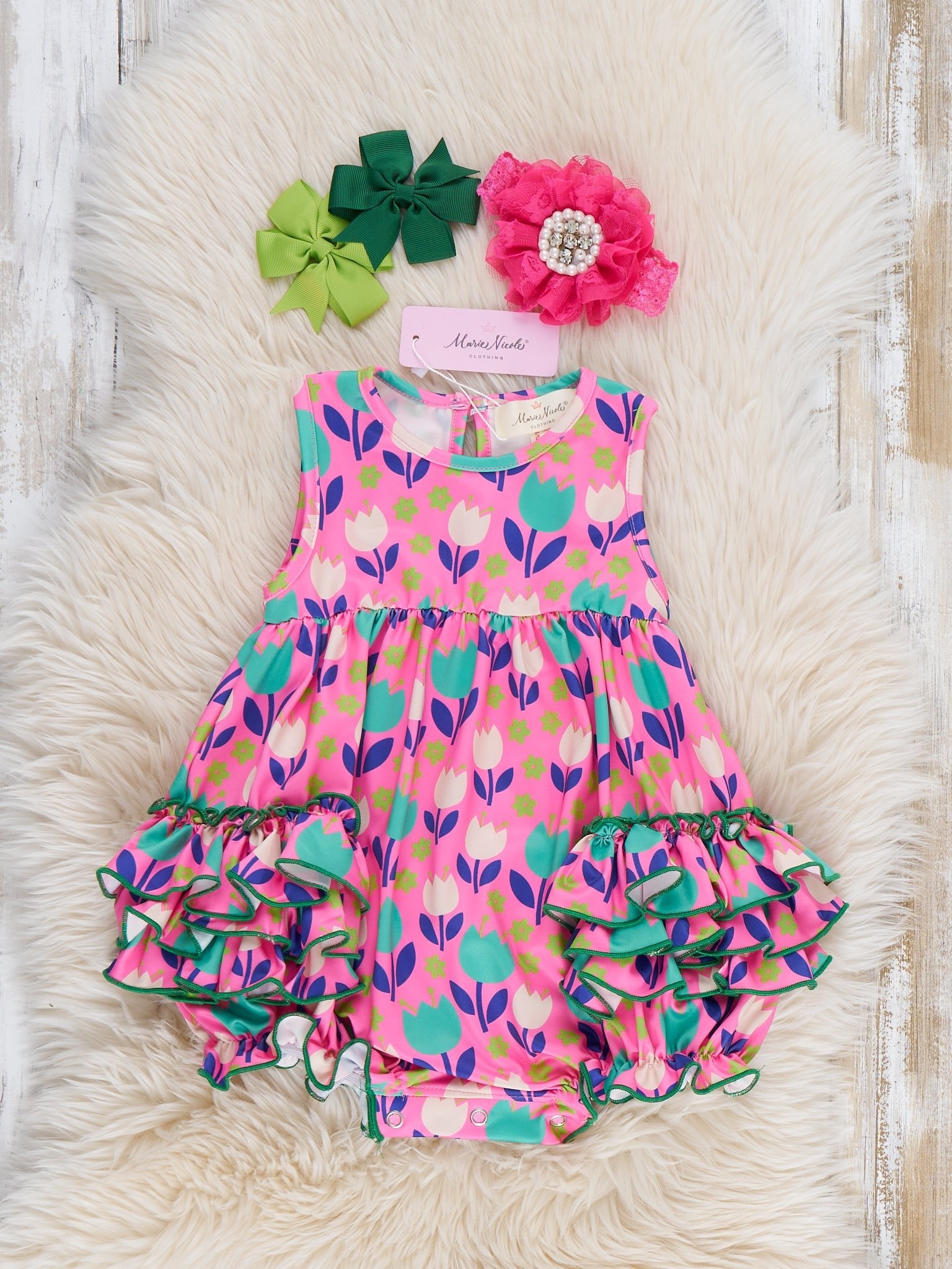Ruffle Bubble Romper - Tulip - Marie Nicole Clothing