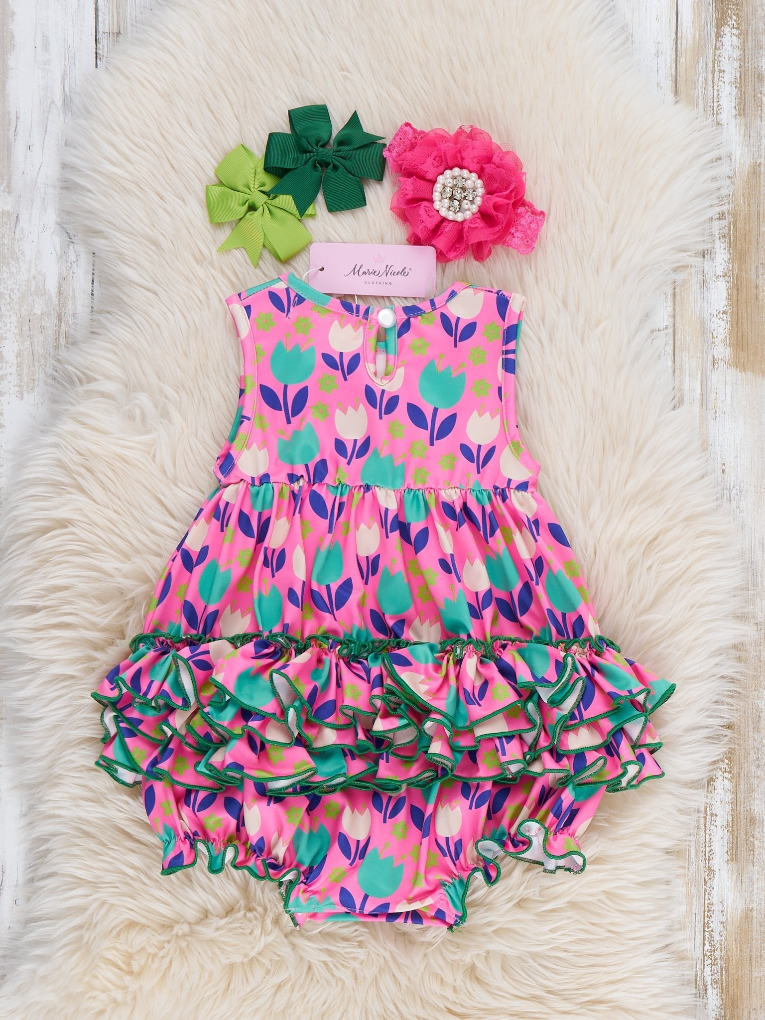 Ruffle Bubble Romper - Tulip - Marie Nicole Clothing