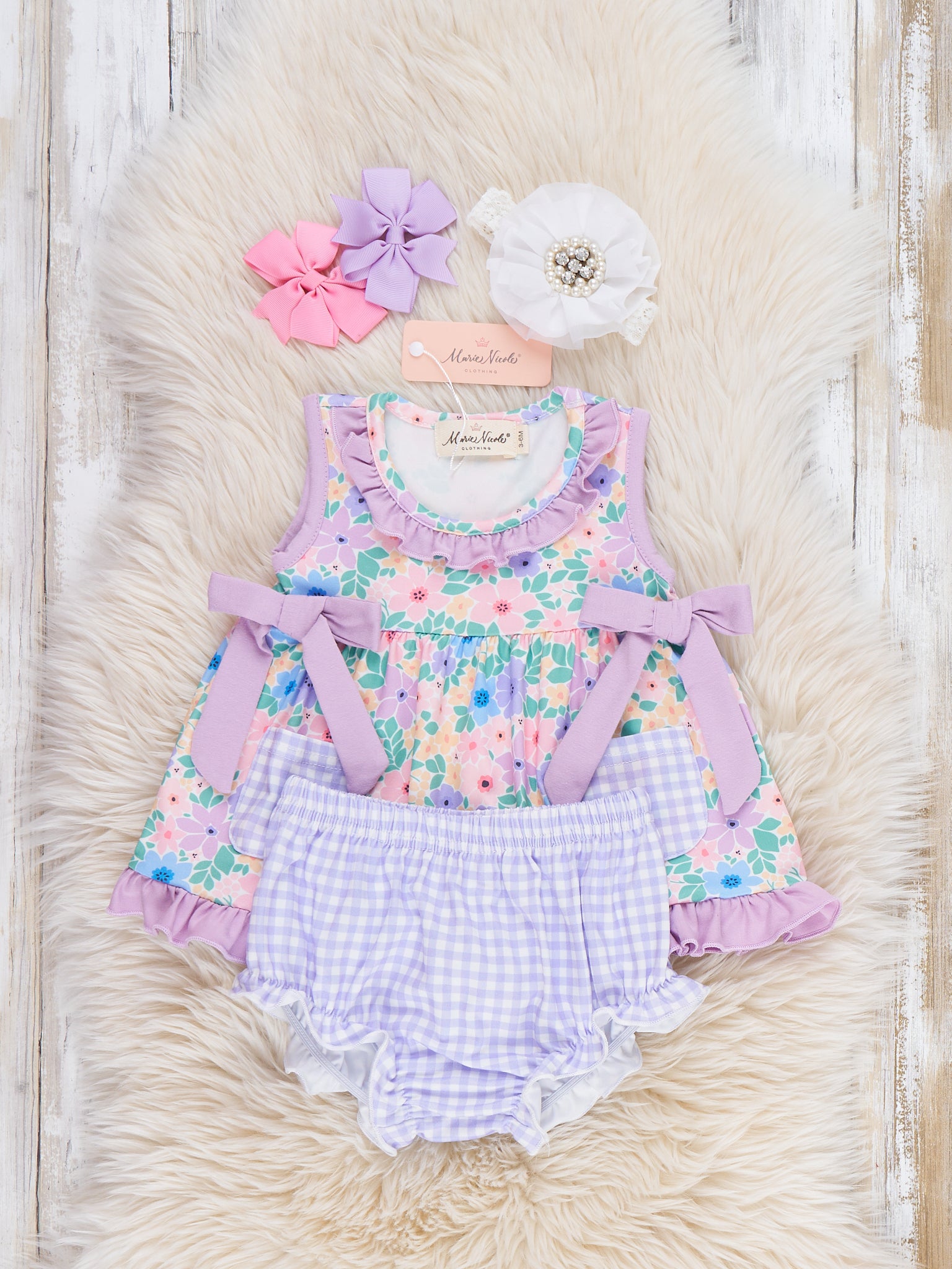 Blooming Breeze Ruffle Bow Bubble Romper - Marie Nicole Clothing