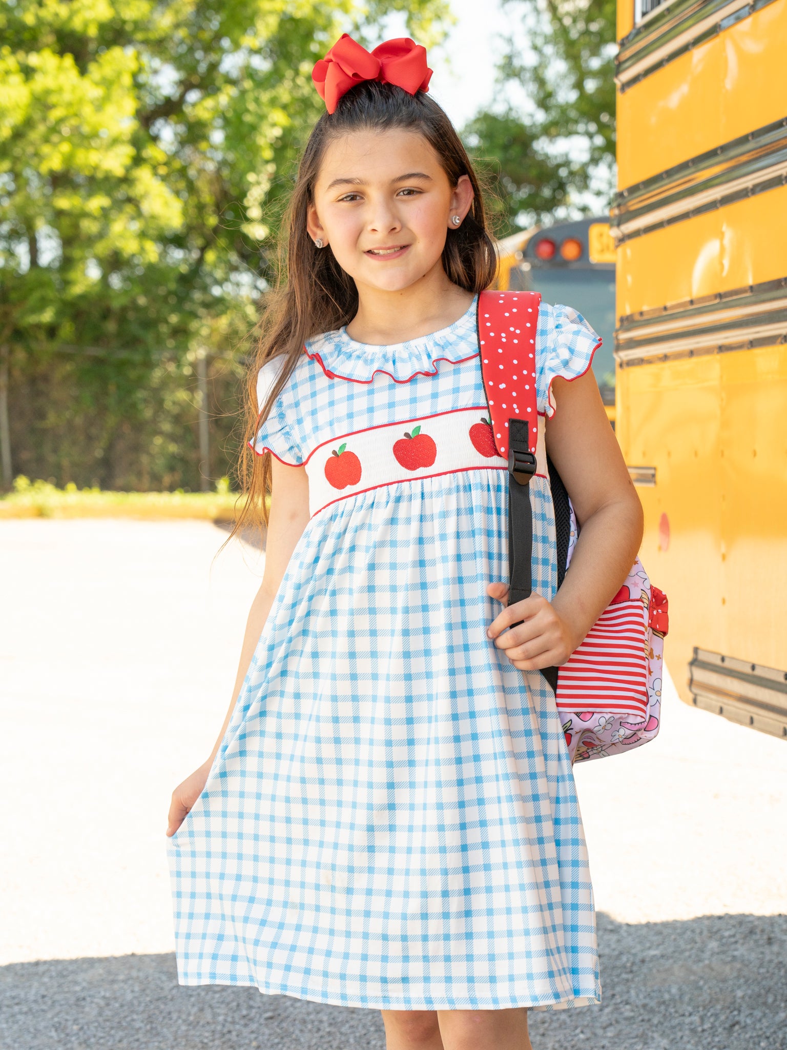 Blue Plaid Smocked Apple Ruffle Dress - Marie Nicole Clothing