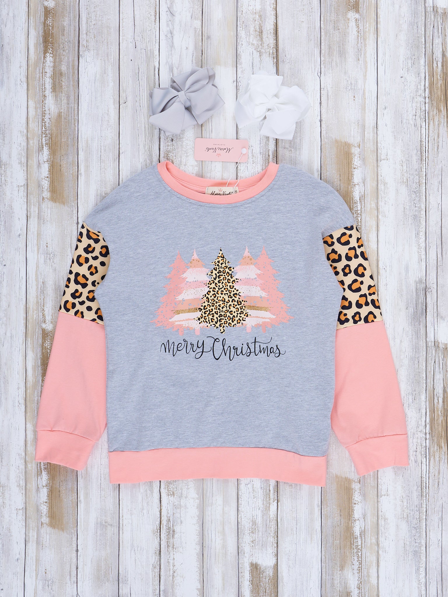 Mom & Me Coral & Leopard Christmas Crew Neck - Marie Nicole Clothing