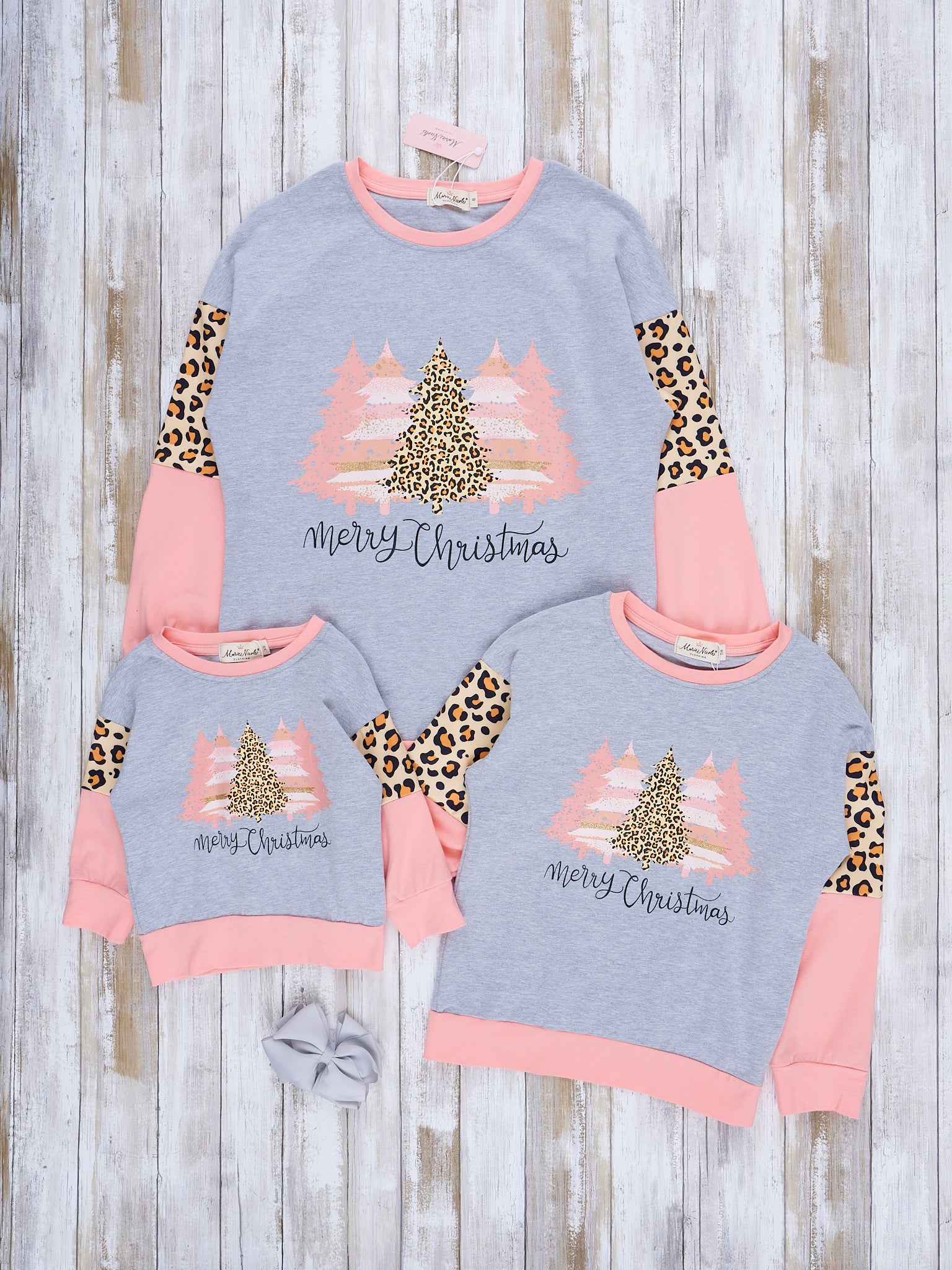 Mom & Me Coral & Leopard Christmas Crew Neck - Marie Nicole Clothing