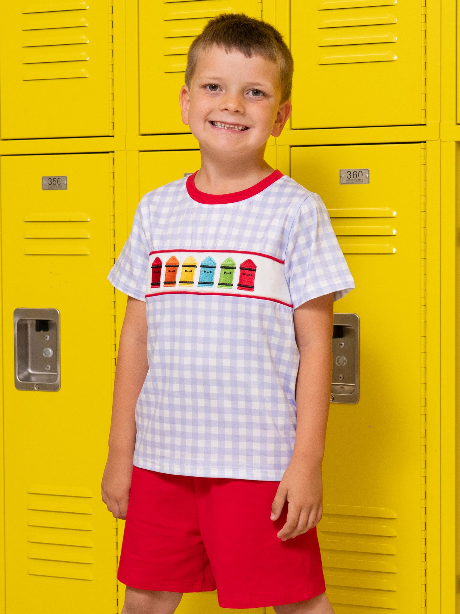 Bright Crayons Embroidered Gingham Outfit - Marie Nicole Clothing