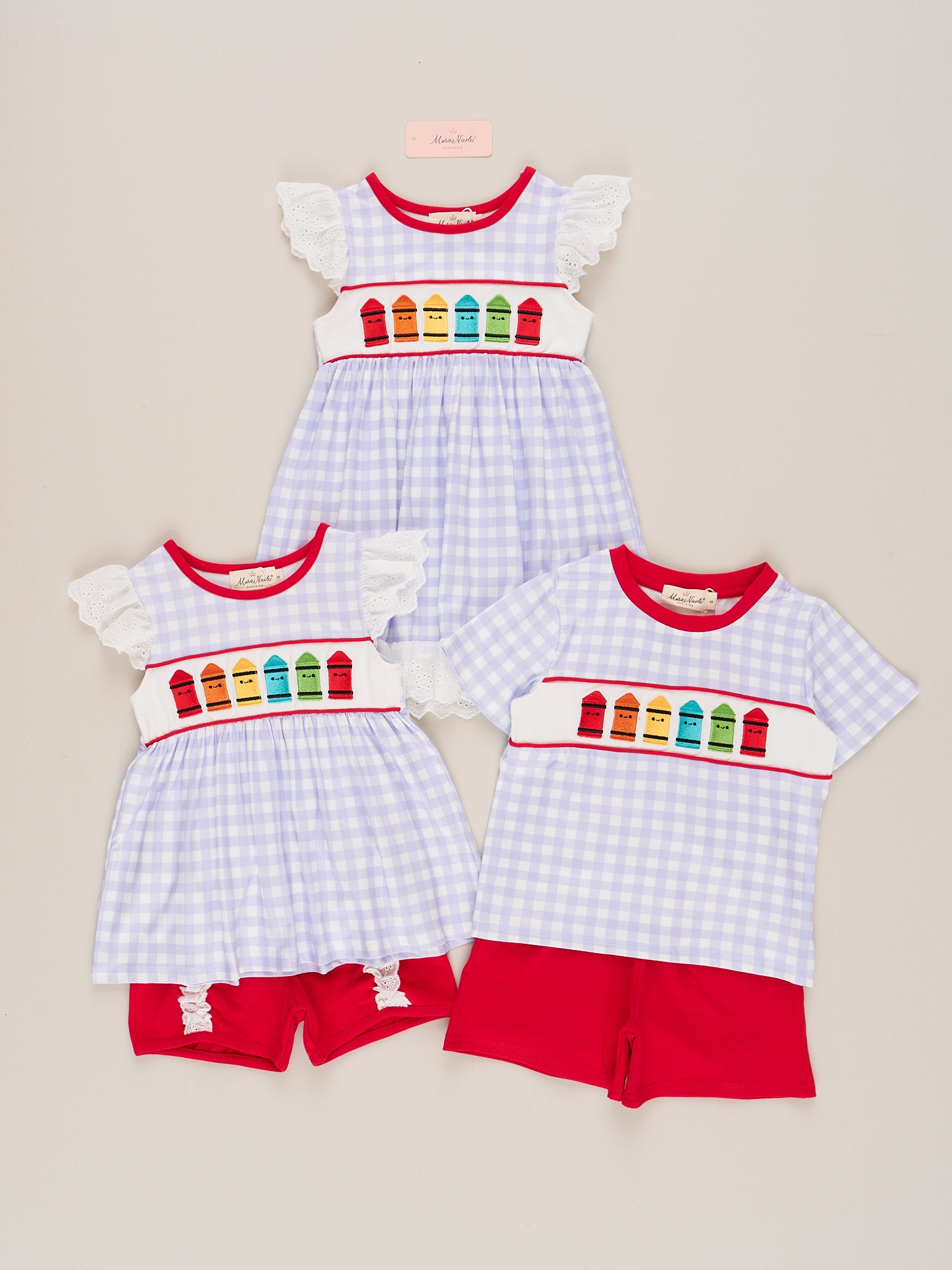 Bright Crayons Embroidered Gingham Outfit - Marie Nicole Clothing