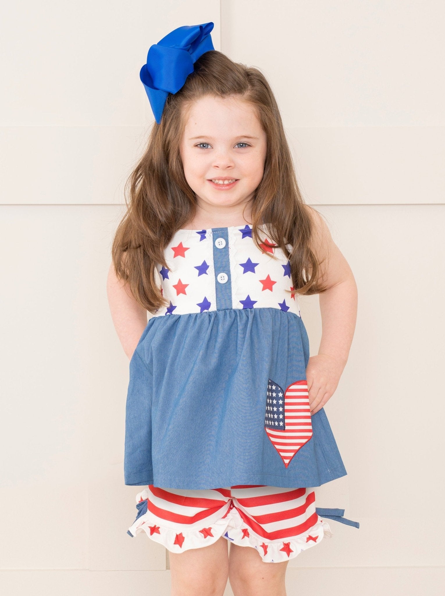 Chambray Stars & Stripes Ruffle Outfit - Marie Nicole Clothing