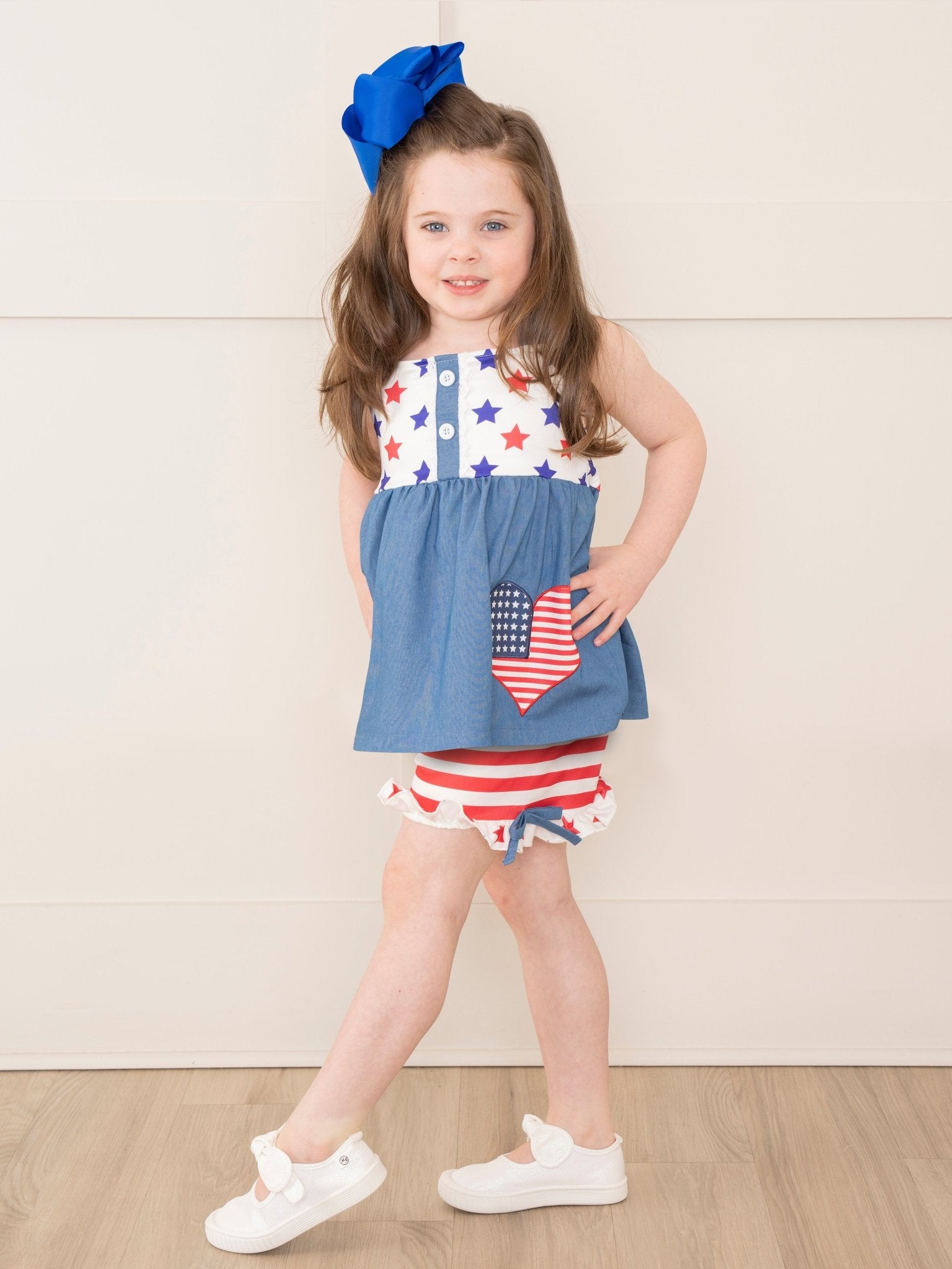 Chambray Stars & Stripes Ruffle Outfit - Marie Nicole Clothing