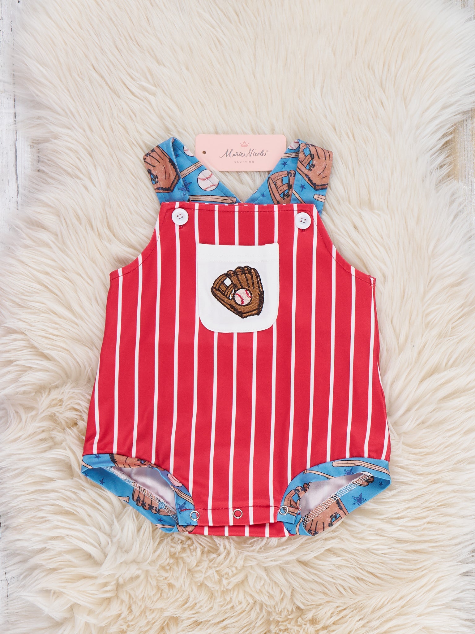 Catch the Game Stripe Embroidered Bubble Romper - Marie Nicole Clothing