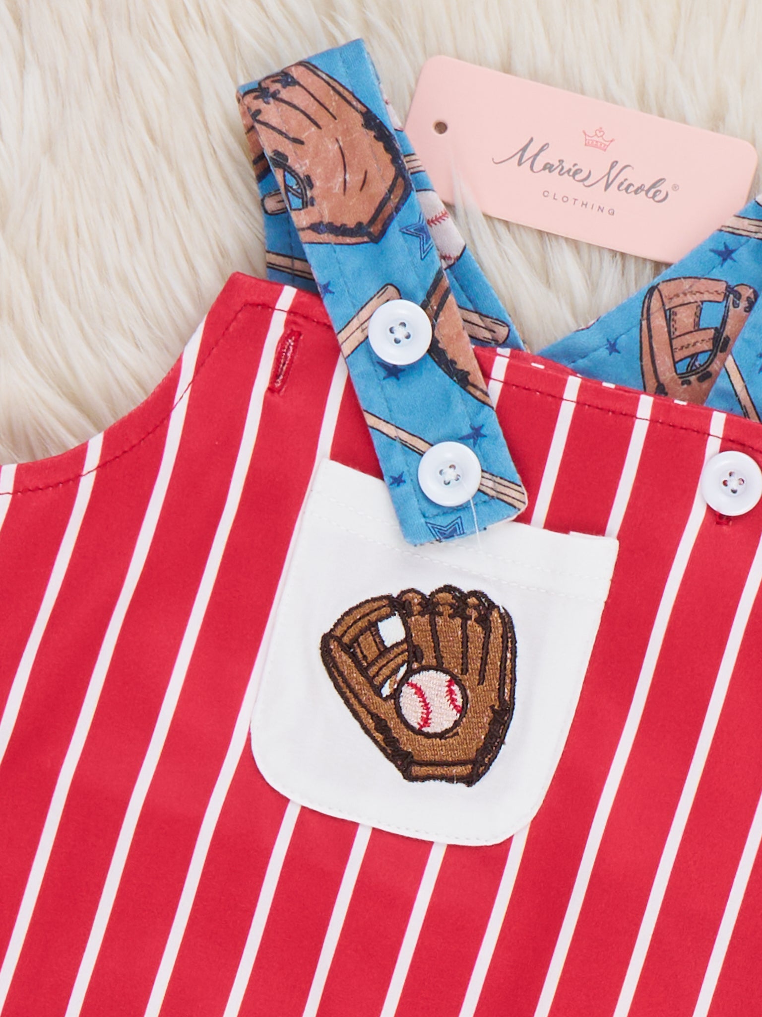 Catch the Game Stripe Embroidered Bubble Romper - Marie Nicole Clothing