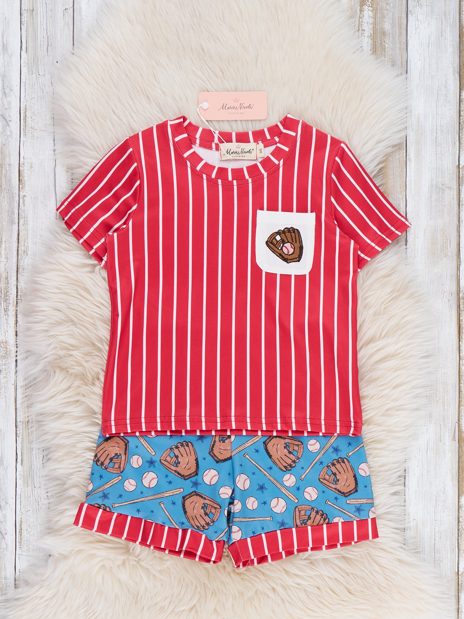 Catch the Game Stripe Embroidered Outfit - Marie Nicole Clothing