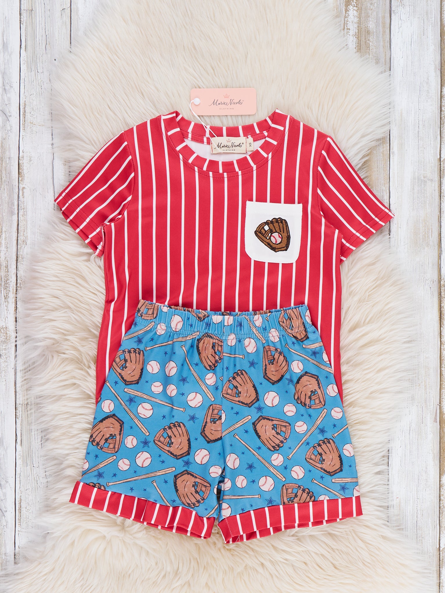 Catch the Game Stripe Embroidered Outfit - Marie Nicole Clothing