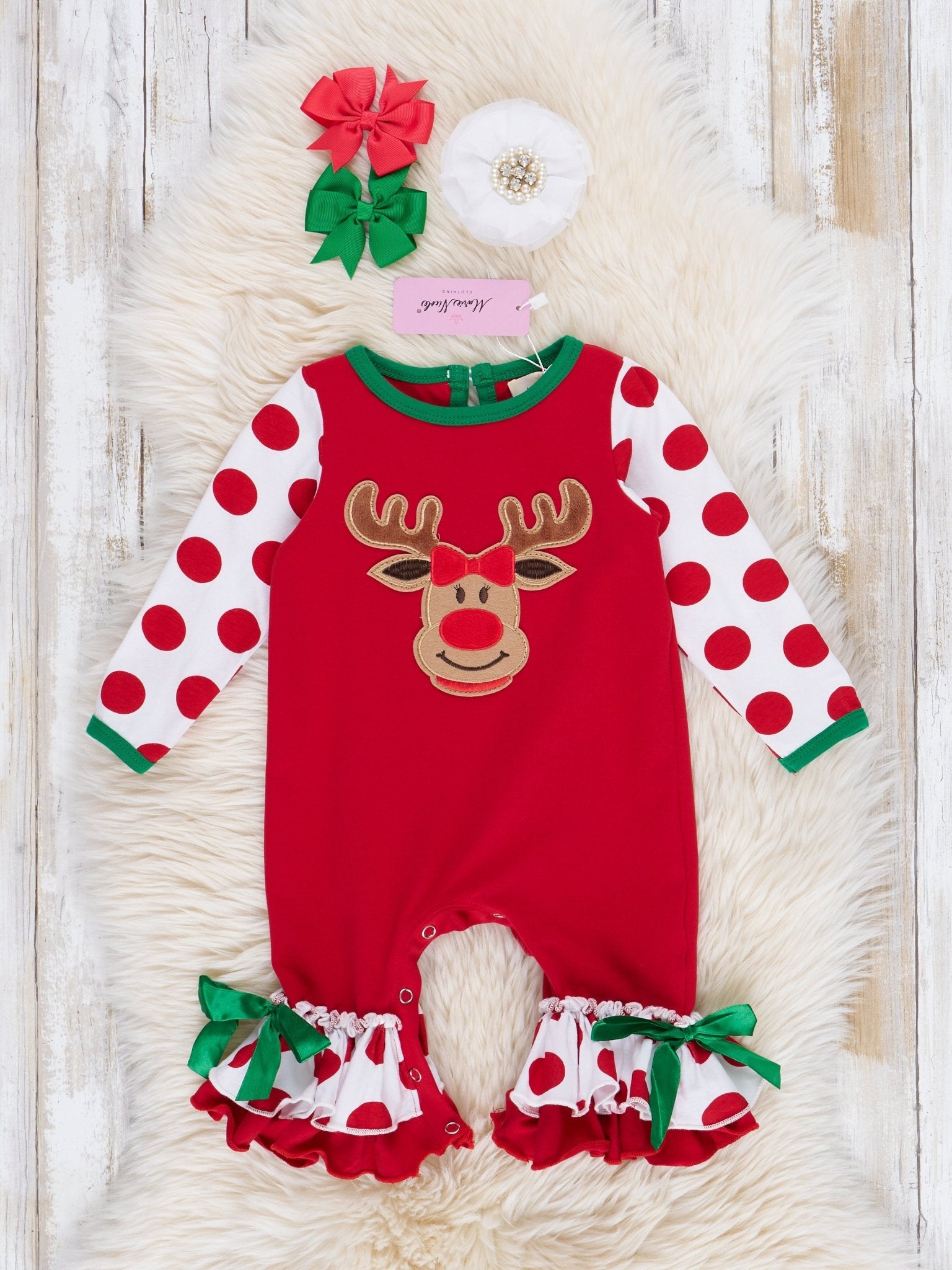 Christmas Reindeer Romper Pajamas - Girls - Marie Nicole Clothing