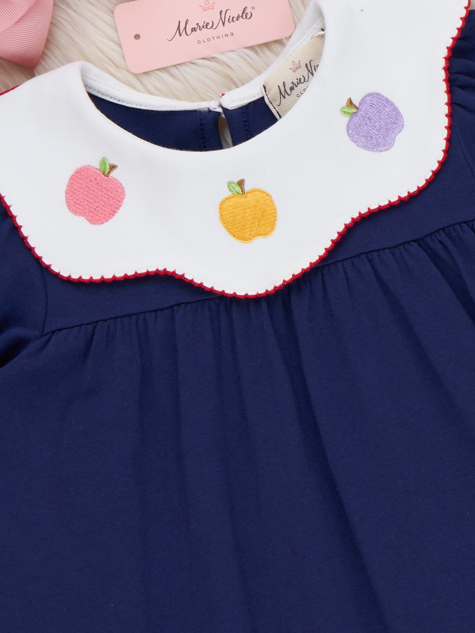 Colorful Apples Embroidered Cotton Dress - Marie Nicole Clothing