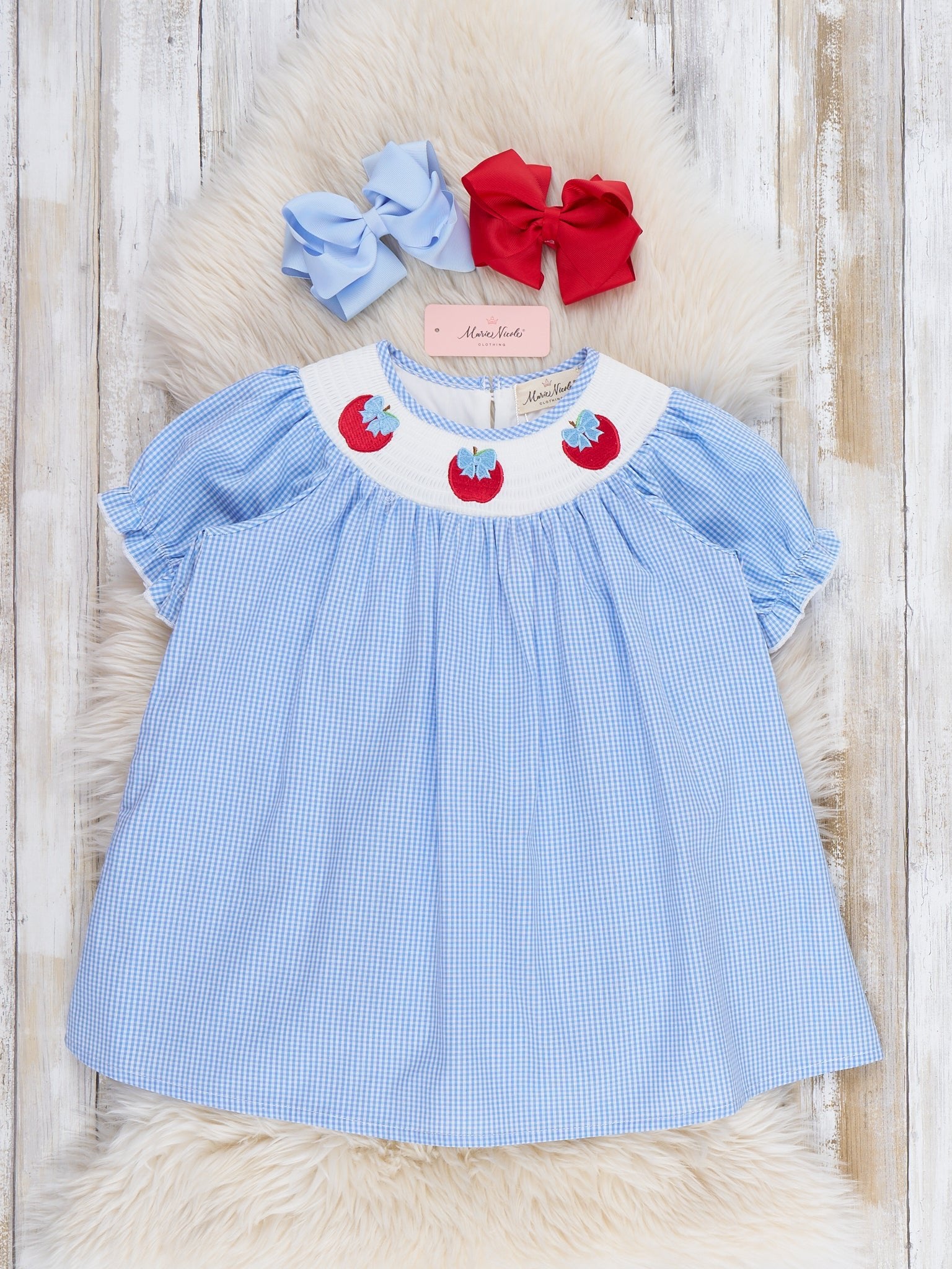 Crisp Apple Delight Smocked 100% Cotton Dress - Marie Nicole Clothing