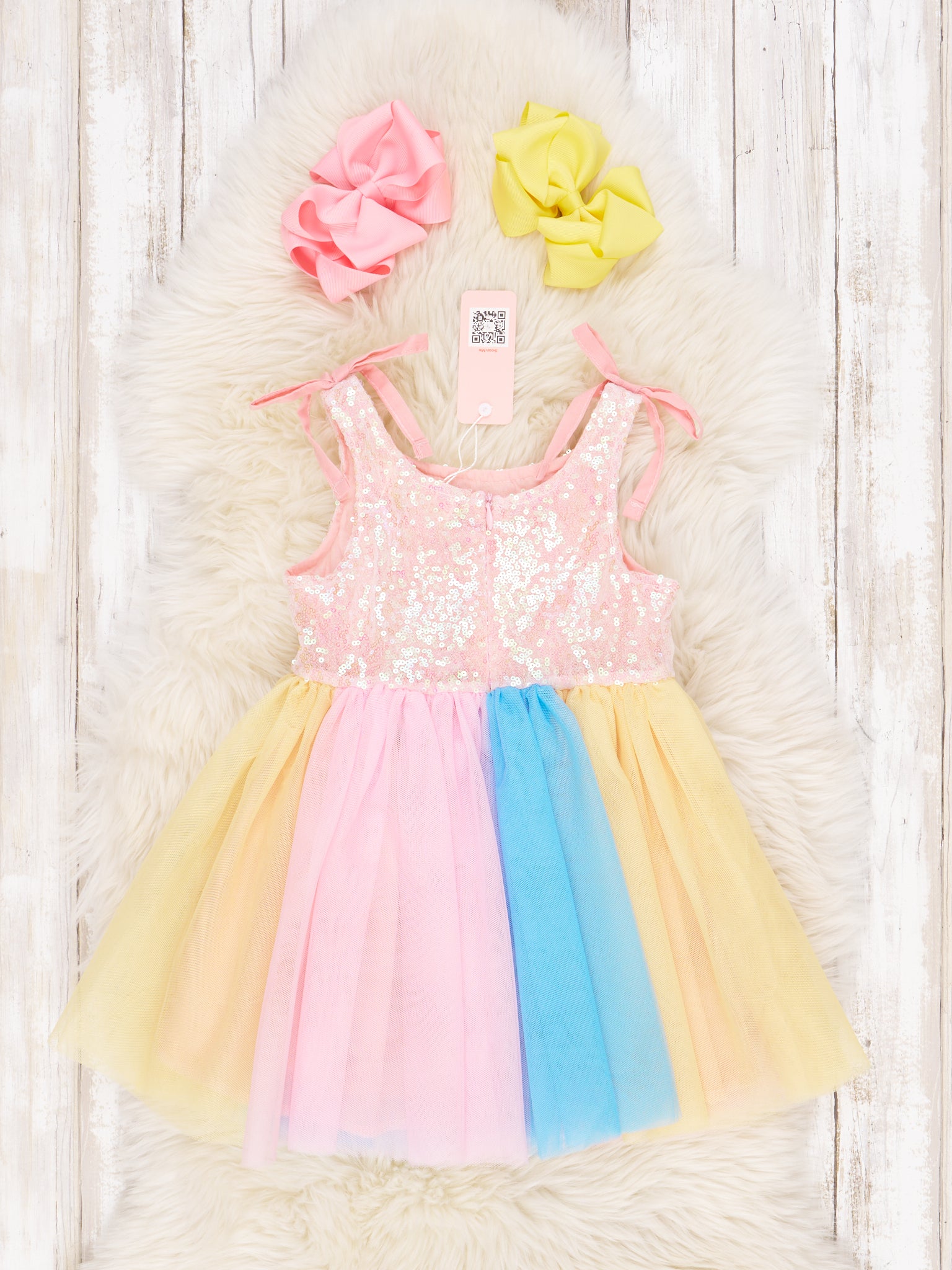 Pink Sequin Rainbow Tulle Dress - Marie Nicole Clothing