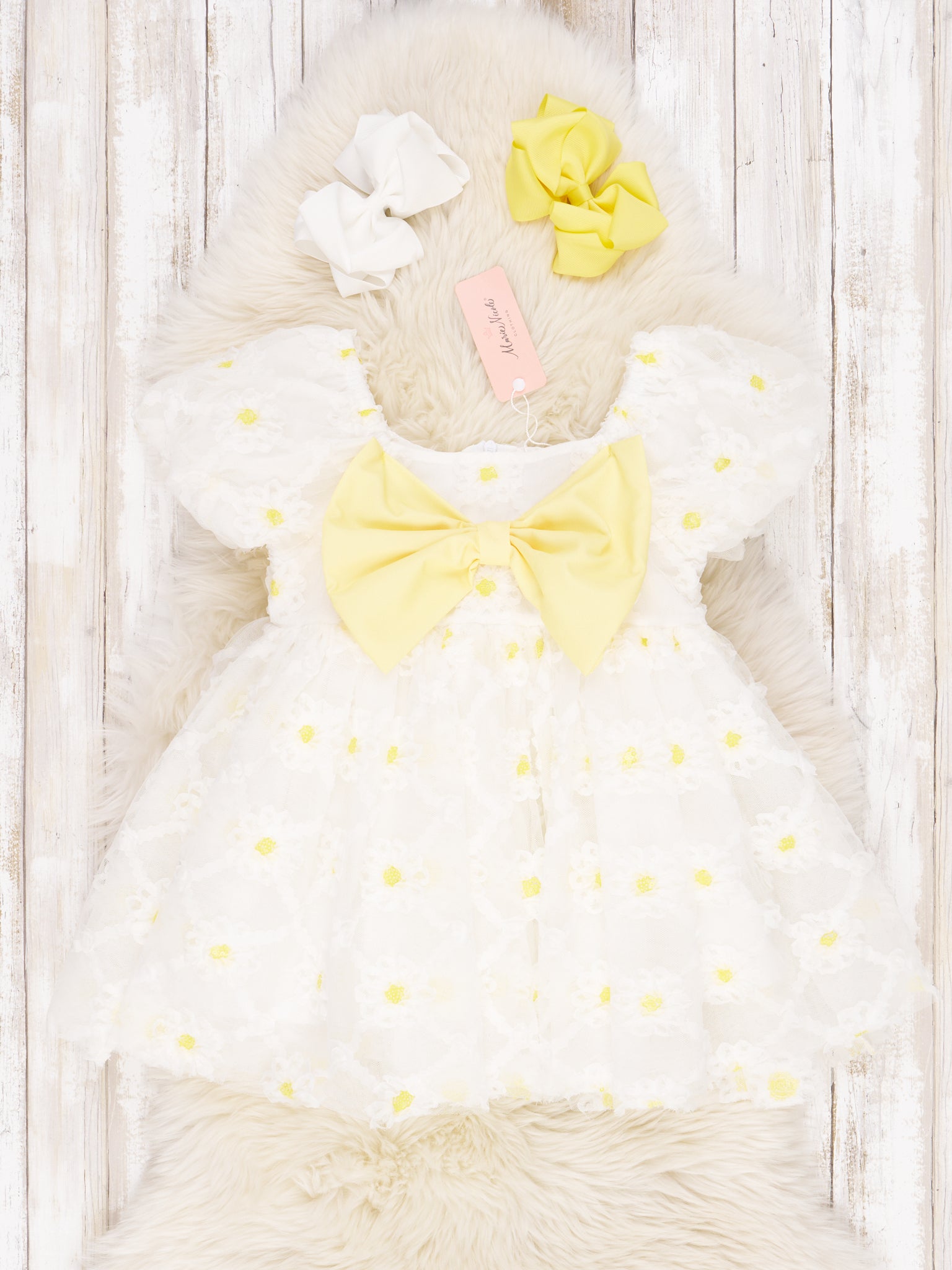 Daisy Bow Puff Sleeve Dress - Marie Nicole Clothing