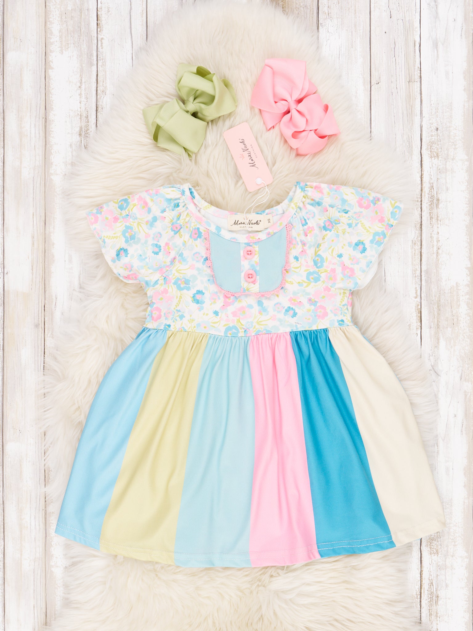 Pastel Rainbow Floral Dress - Marie Nicole Clothing