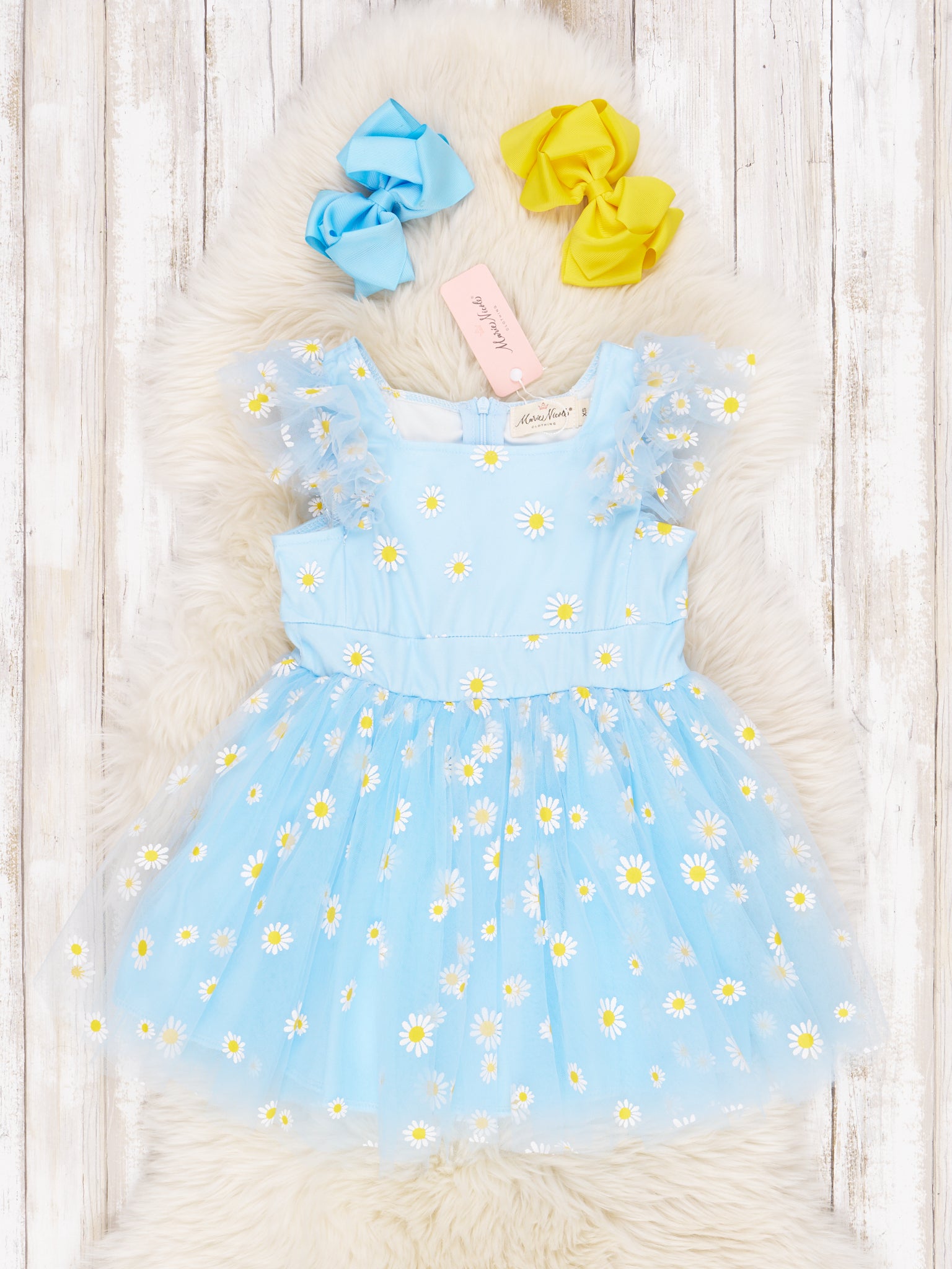 Baby Blue Tulle Daisy Ruffle Dress - Marie Nicole Clothing