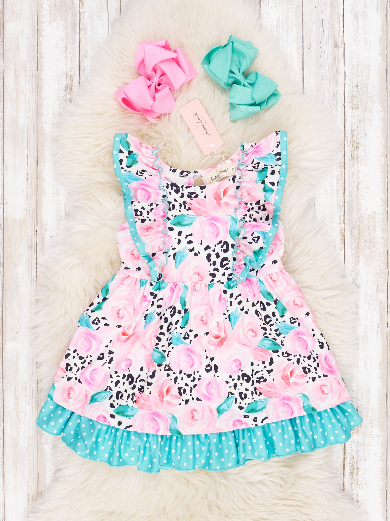 Leopard Rose Ruffle Tank Dress - Marie Nicole Clothing