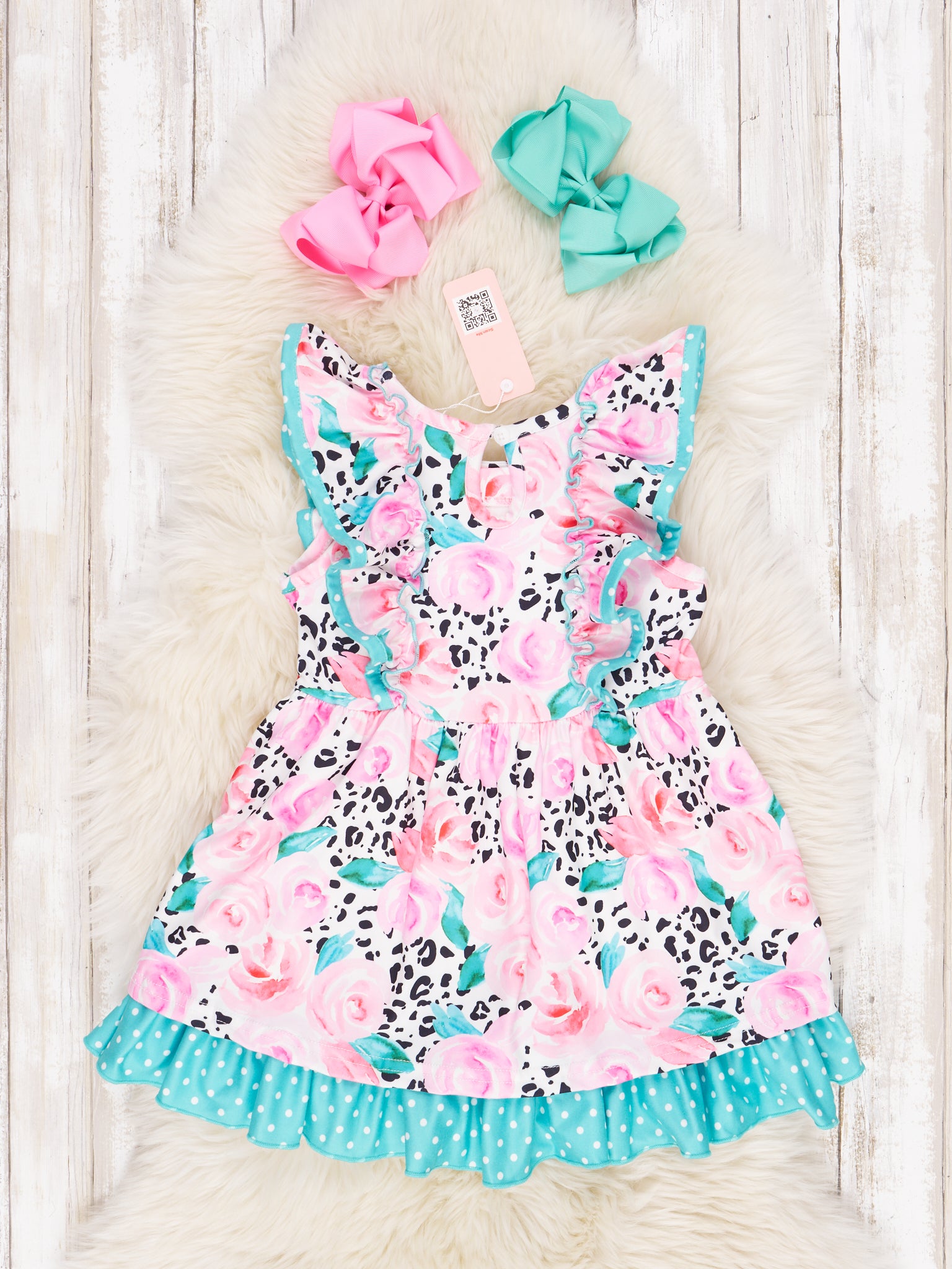 Leopard Rose Ruffle Tank Dress - Marie Nicole Clothing