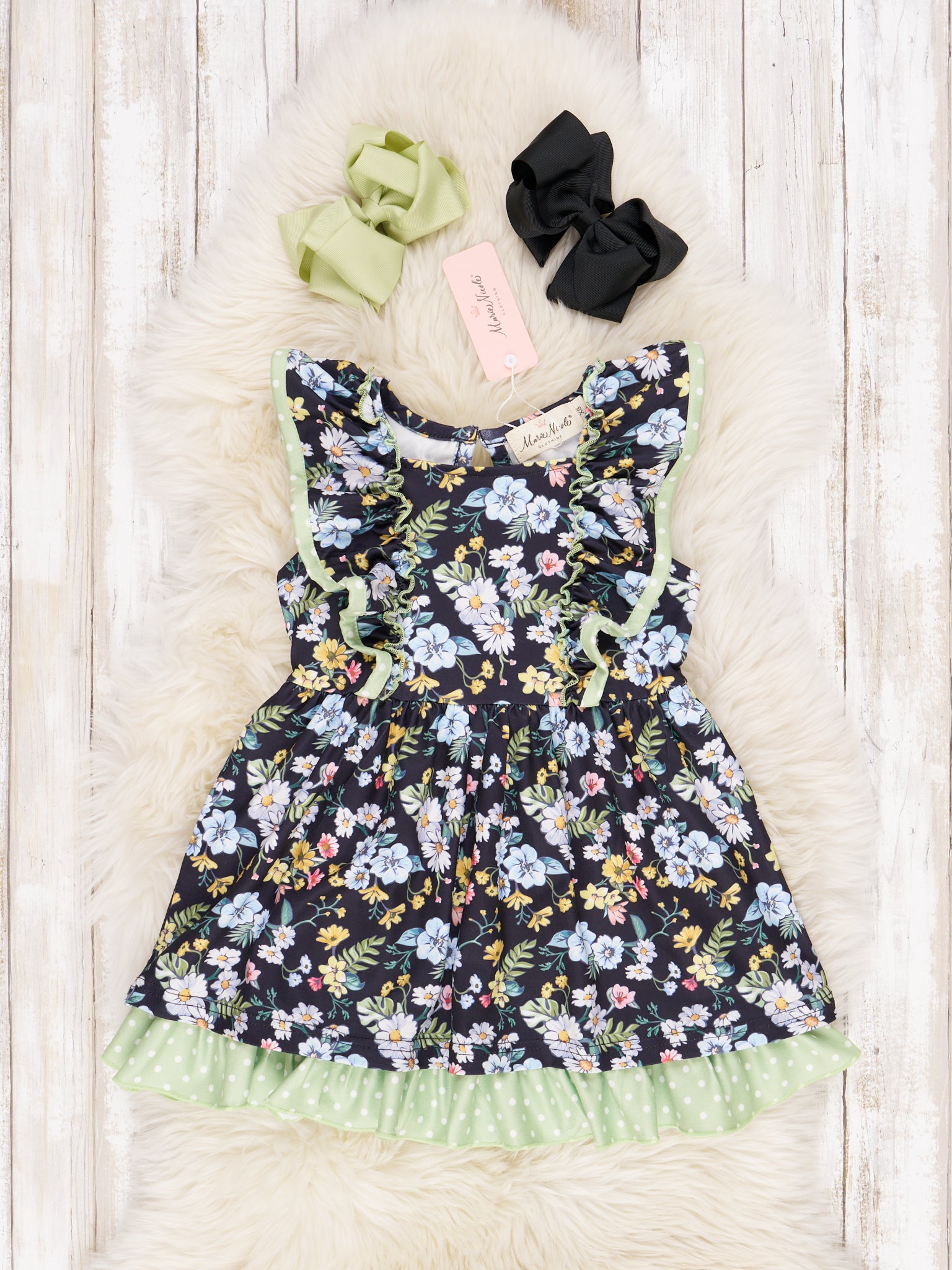 Daisies & Cornflowers Ruffle Dress - Marie Nicole Clothing