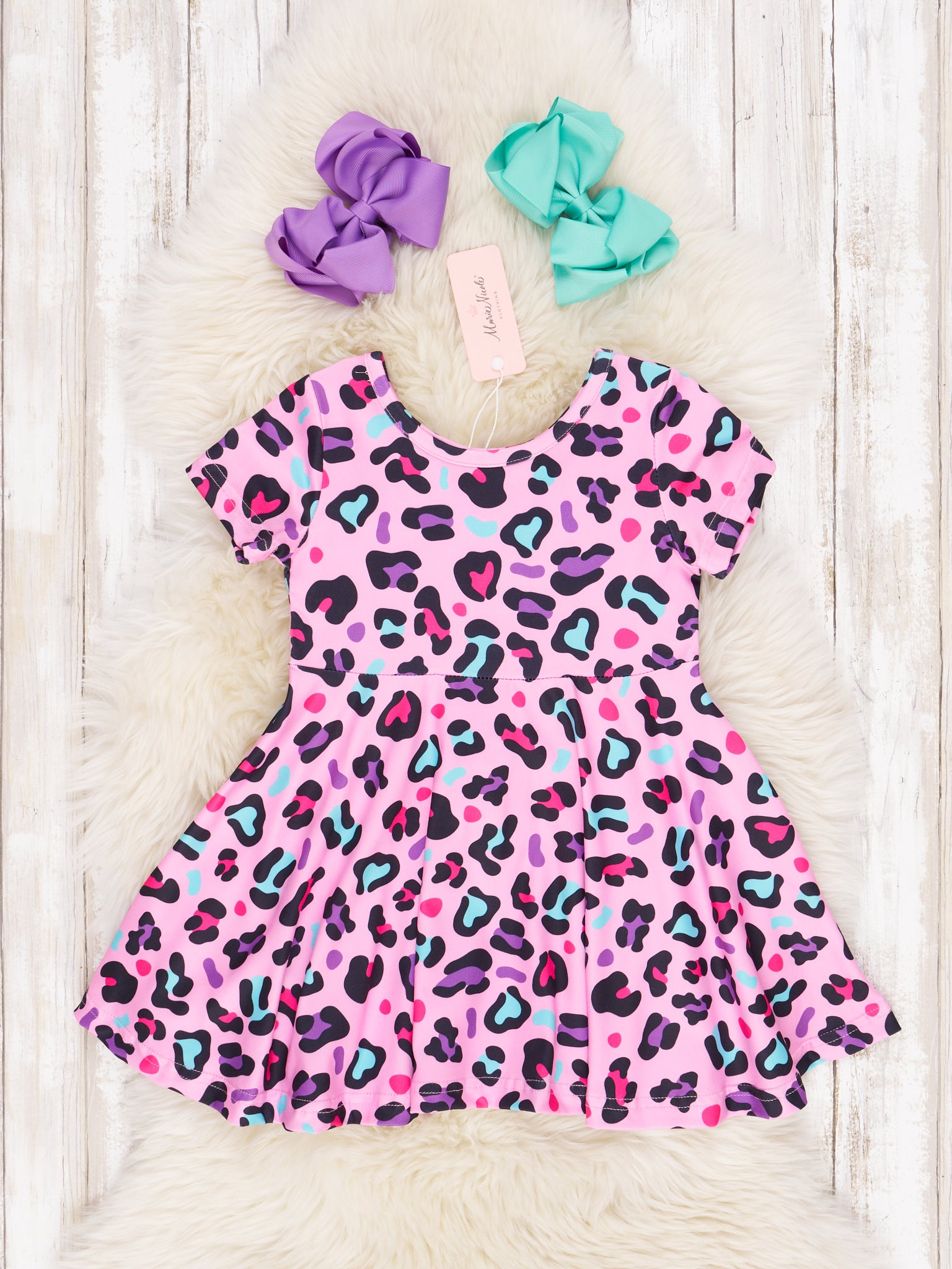 Pink & Turquoise Leopard Swing Dress - Marie Nicole Clothing