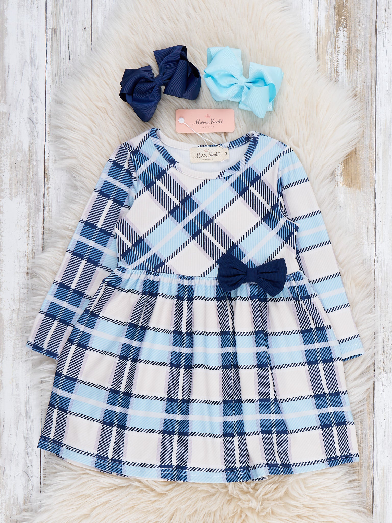Plaid Prep Bow Dress - Marie Nicole Clothing