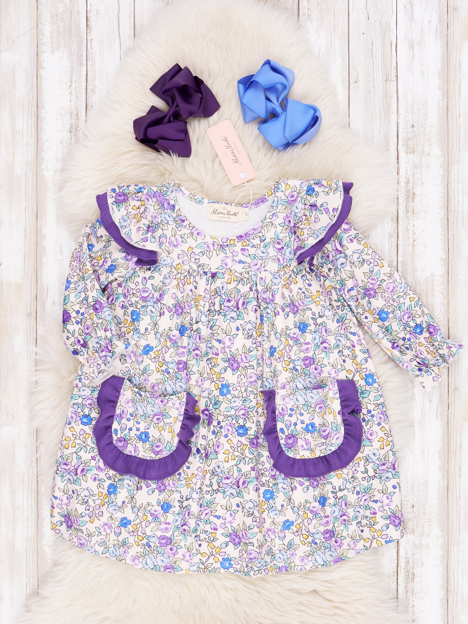 Purple Bouquet Ruffle Dress - Marie Nicole Clothing