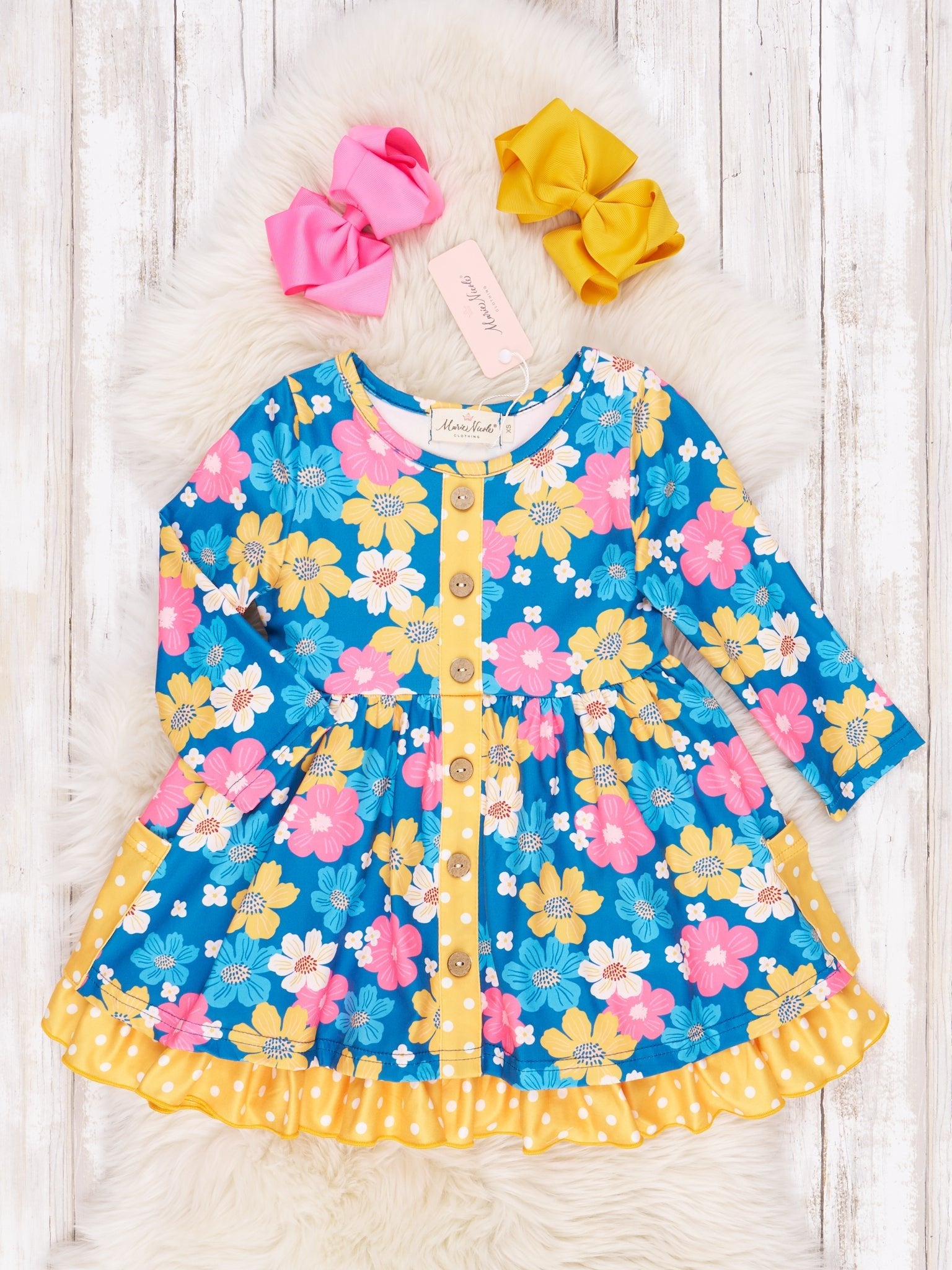 Blue Fall Wildflower Dress - Marie Nicole Clothing