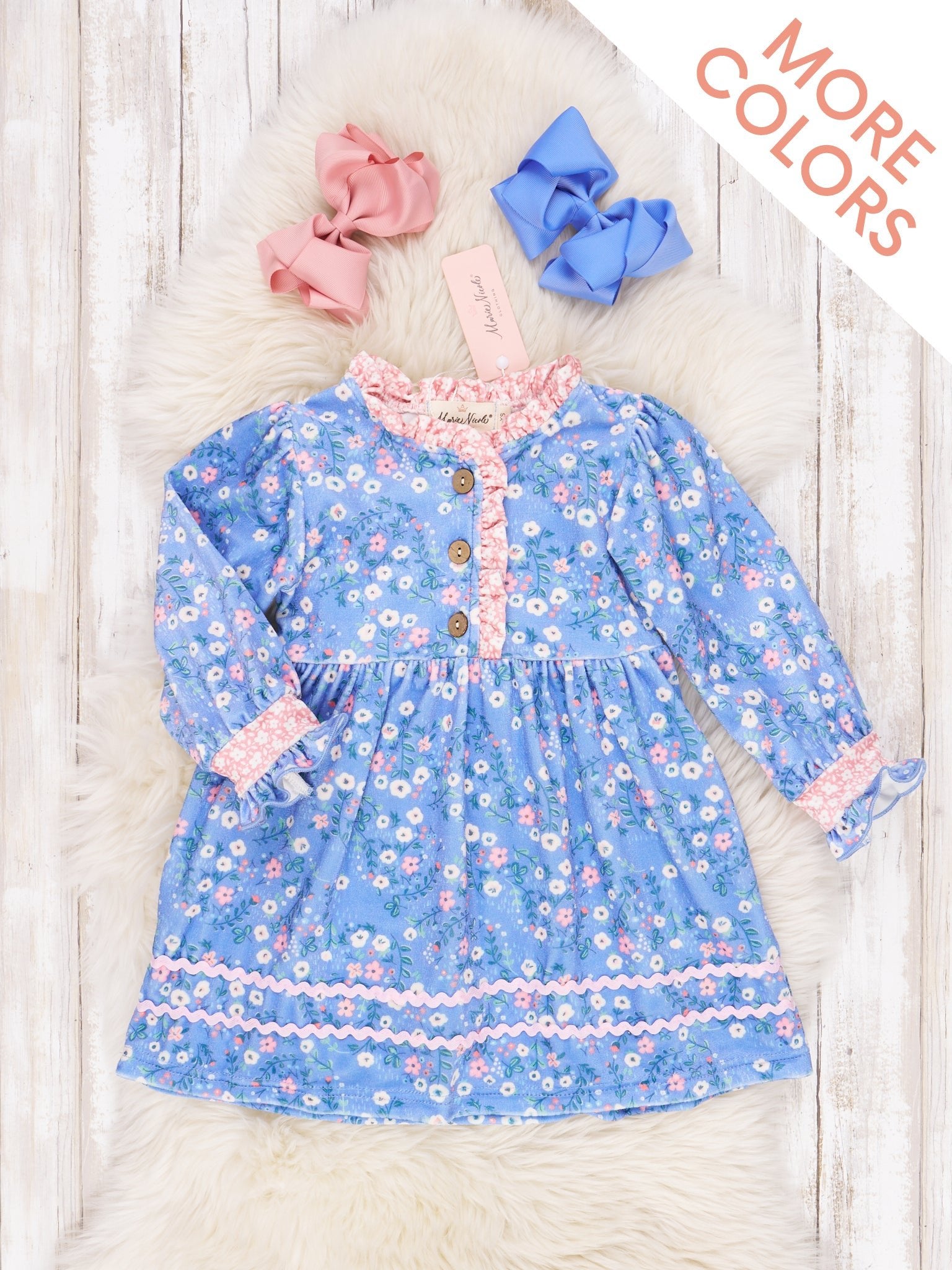 Velvet Blooming Ruffle Dress - Marie Nicole Clothing